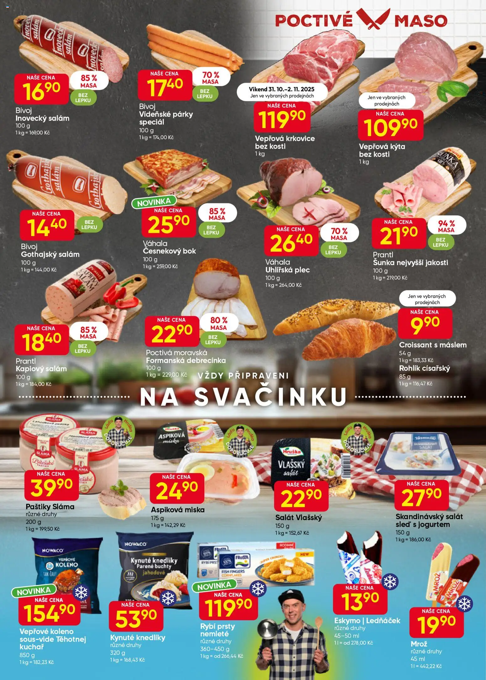 Hruška leták od 29.10.2025 | Strana: 2 | Produkty: Rohlík, Gothajský salám, Croissant, Vepřová Kýta