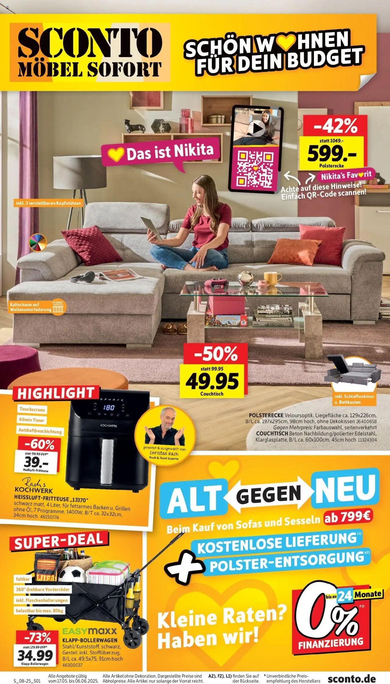 Sconto Prospekt - gültig ab dem 17.05.2025 | Seite: 1 | Produkte: Couchtisch, Heißluftfritteuse
