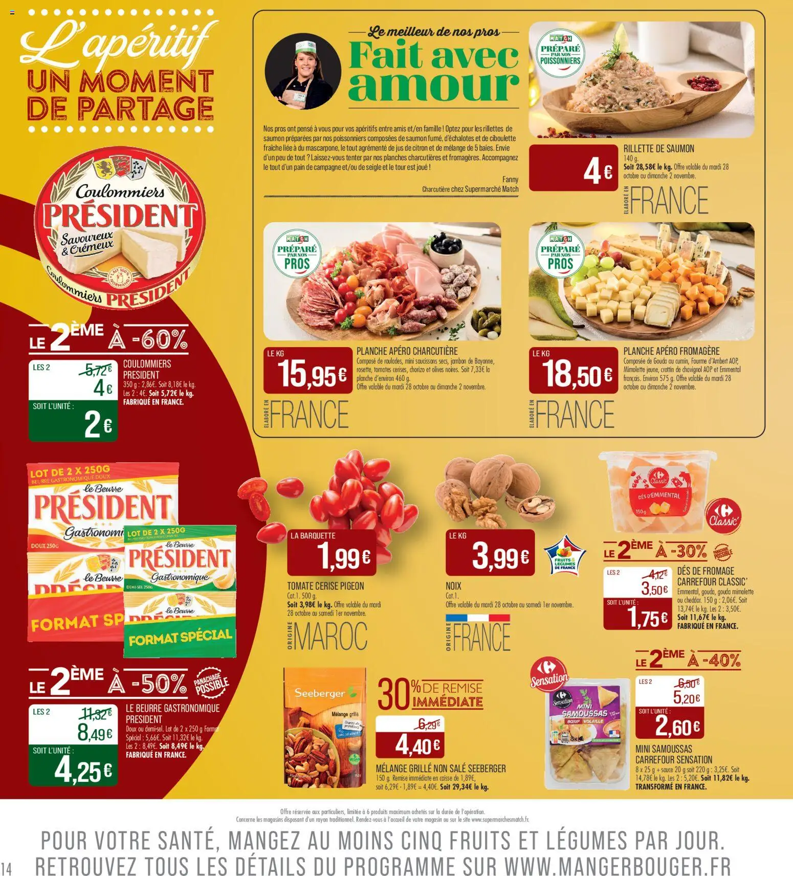 {H1} | Page: 14 | Produits: Emmental, Tomate cerise, Jus, Noix