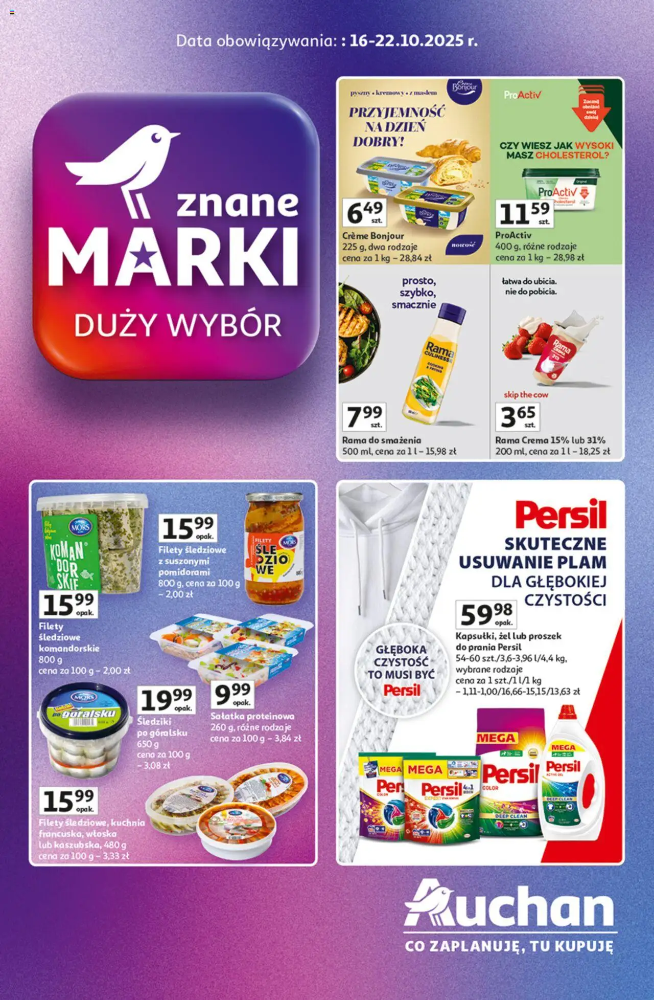Auchan Gazetka - Znane marki duży wybór Hipermarket od 16.10.2025 | Strona: 1 | Produkty: Persil, Sałatka