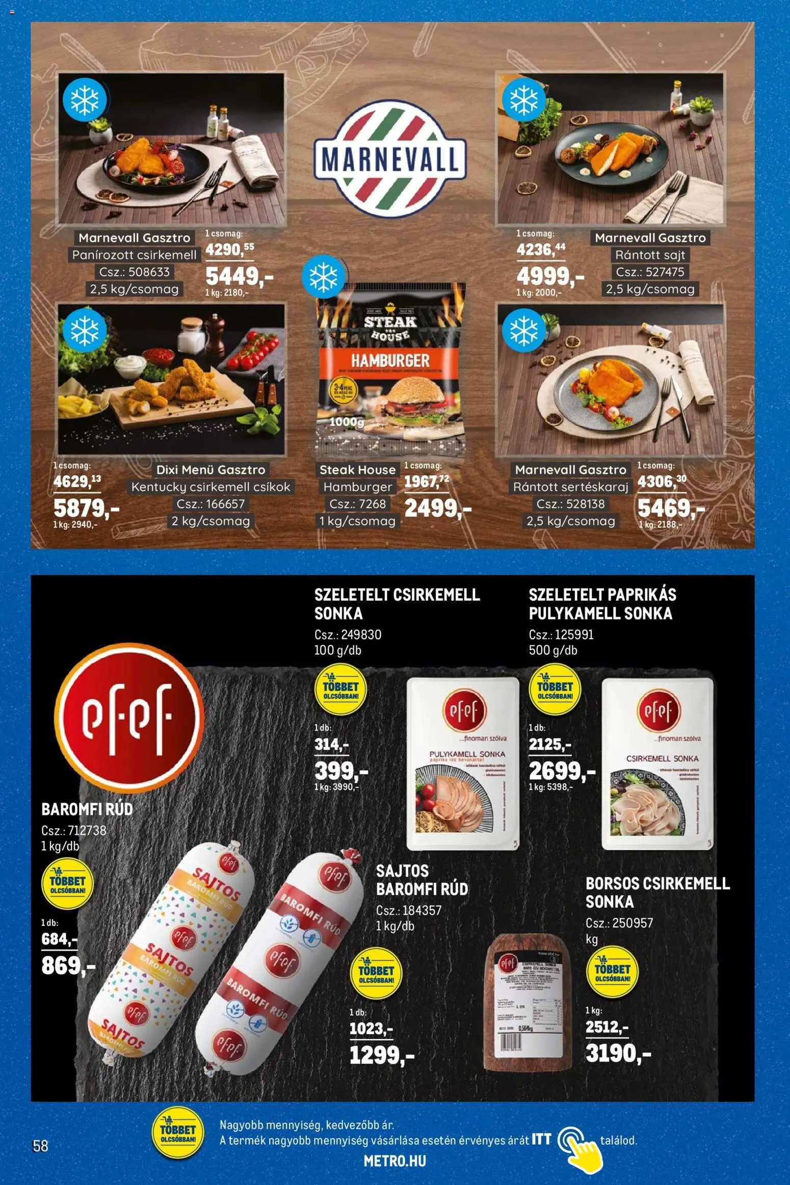 Metro akciós ujság - amely érvényes a következő dátumtól: 03.03.2026 | Oldal: 58 | Termékek: Pulykamell sonka, Sonka, Rántott sajt, Csirkemell sonka