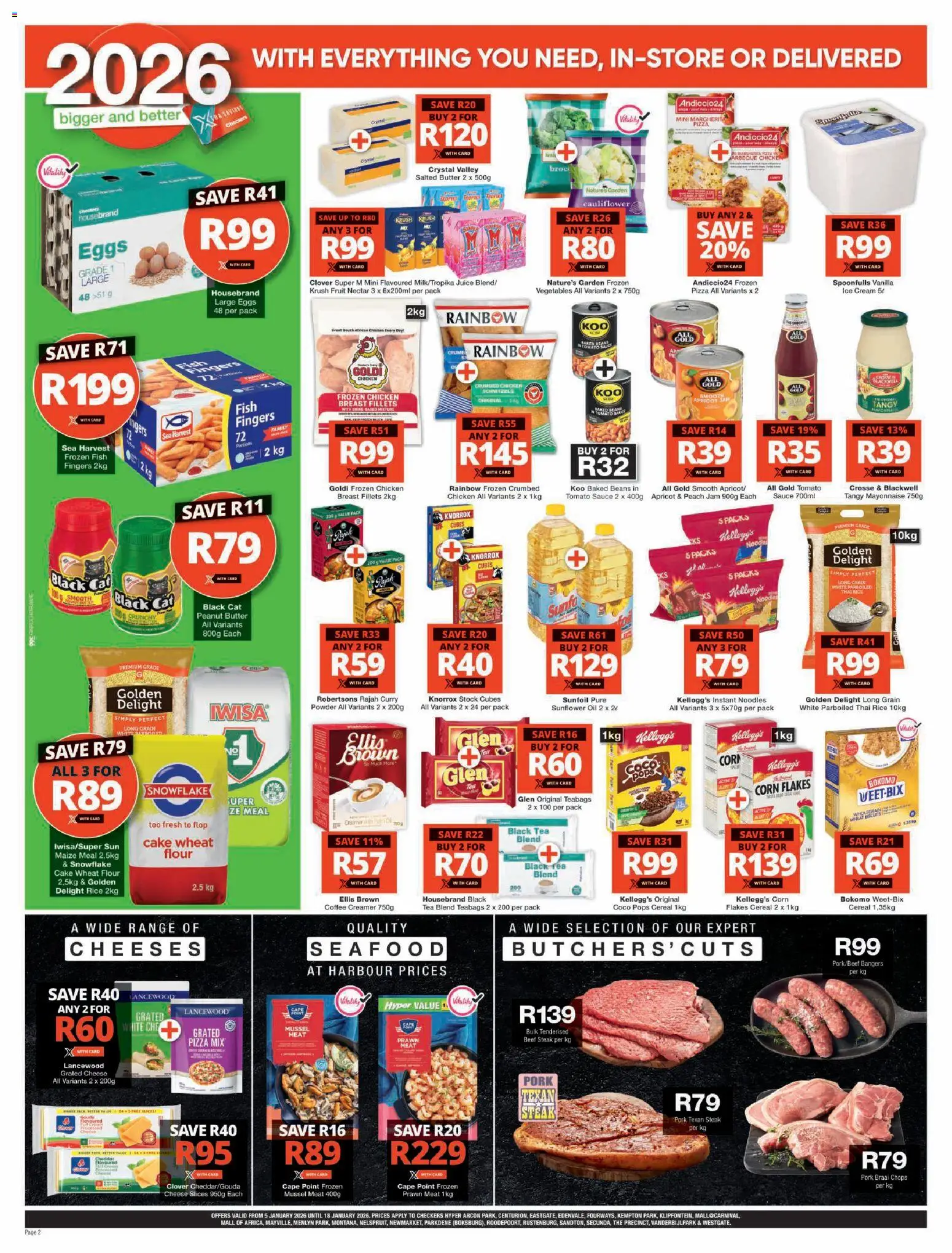 New Checkers catalogue – valid from 05.01.2026 | Page: 2 | Products: Baked beans, Coffee, Rice, Tea