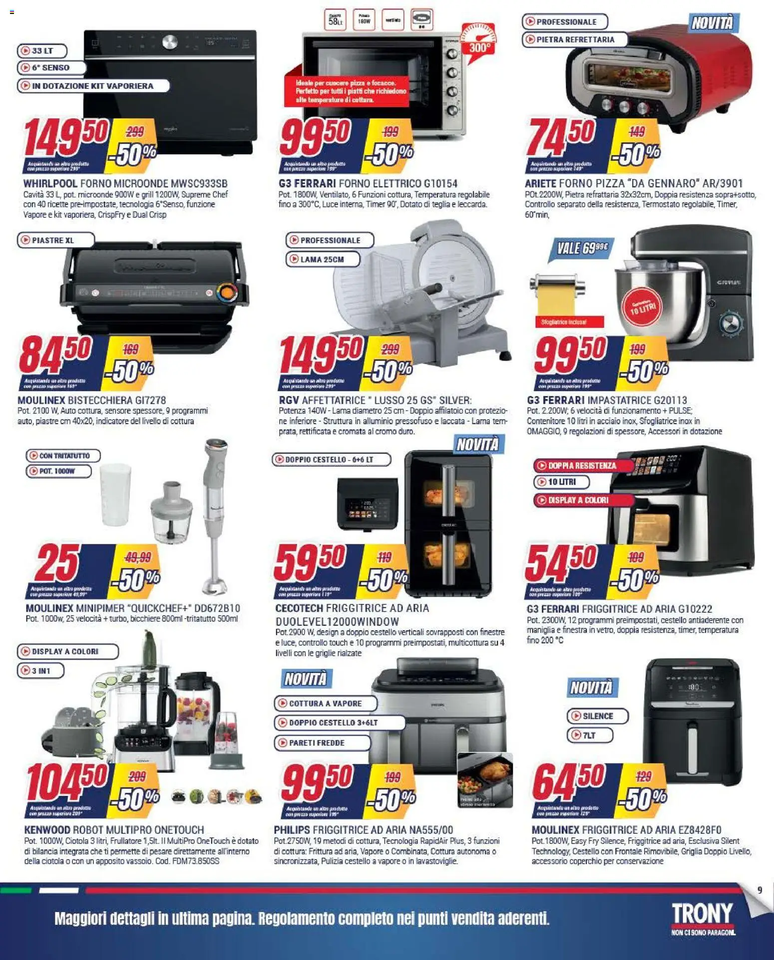 Volantino Trony del 04.12.2025 | Pagina: 9 | Prodotti: Bistecchiera, Forno, Griglia, Affettatrice