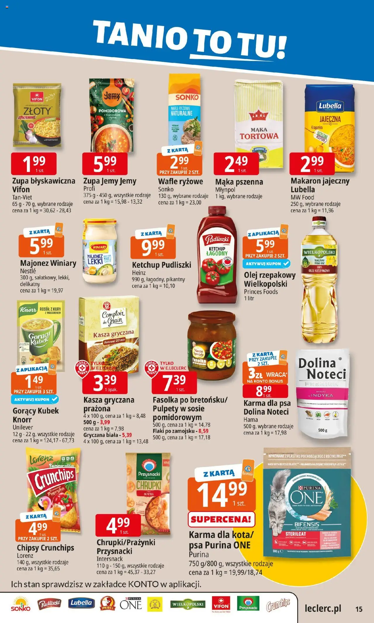 E.Leclerc Gazetka od 11.08.2025 | Strona: 15 | Produkty: Karta, Ketchup, Wafle ryżowe, Flaki