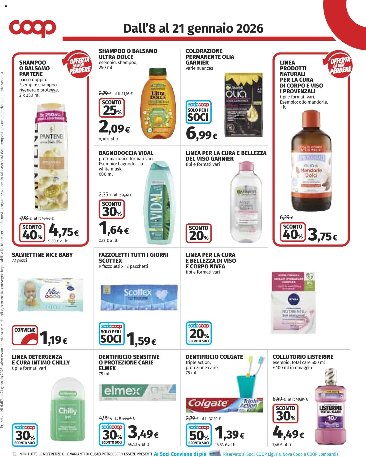 Volantino COOP del 08.01.2026 | Pagina: 12 | Prodotti: Dentifricio, Intimo, Olio, Data