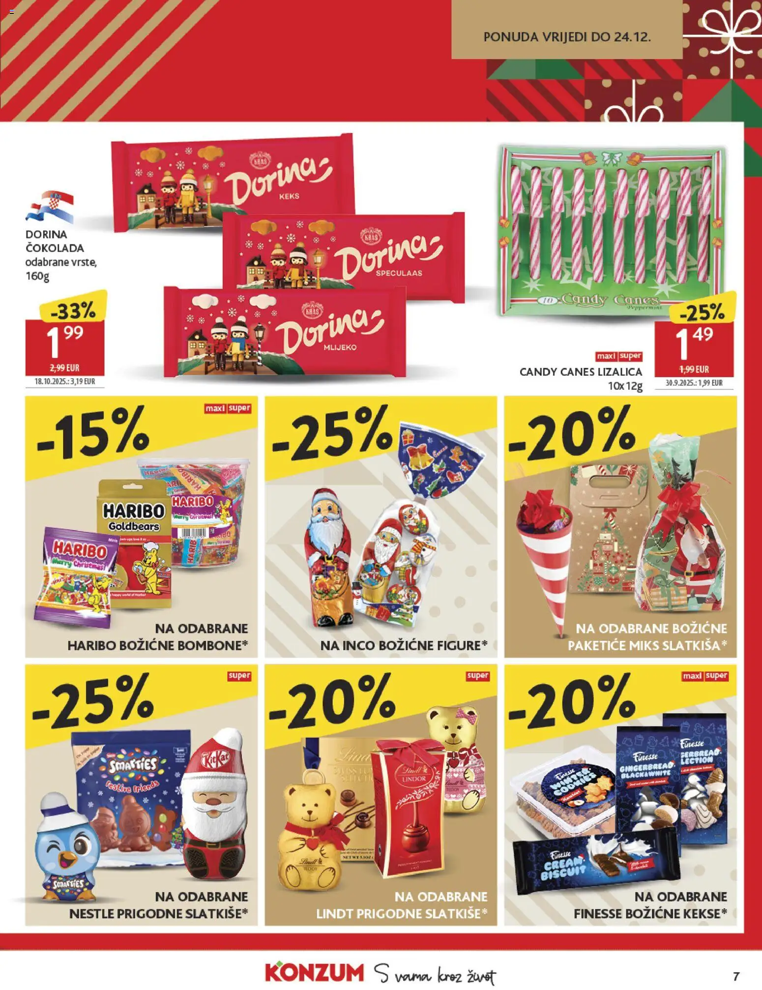 Konzum katalog | vrijedi od 26.11.2025 | Stranica: 7 | Proizvodi: Lindt, Dorina, Mlijeko, Čokolada