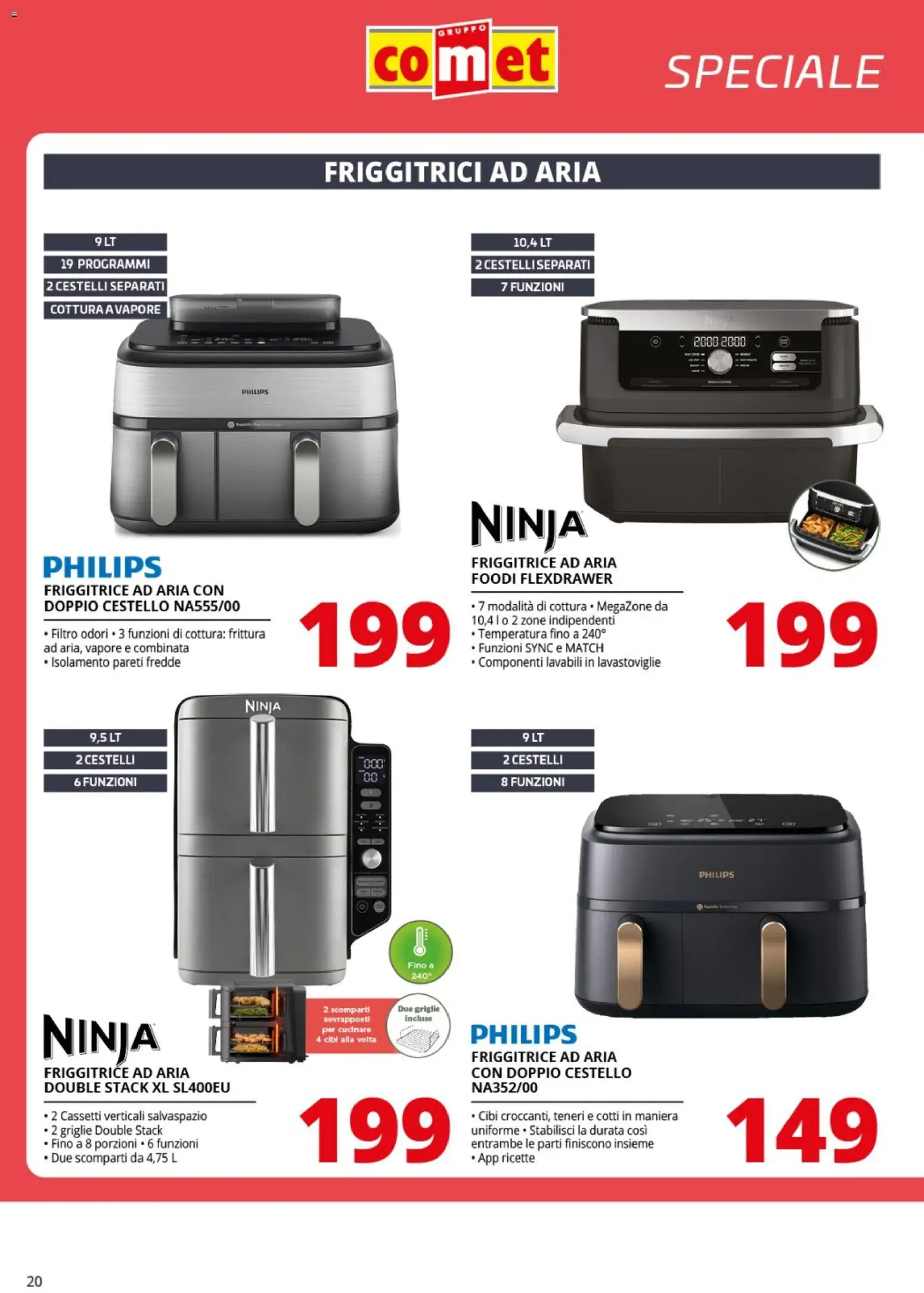 Volantino Comet del 20.03.2026 | Pagina: 20 | Prodotti: Friggitrice ad aria, Lavastoviglie, Friggitrice