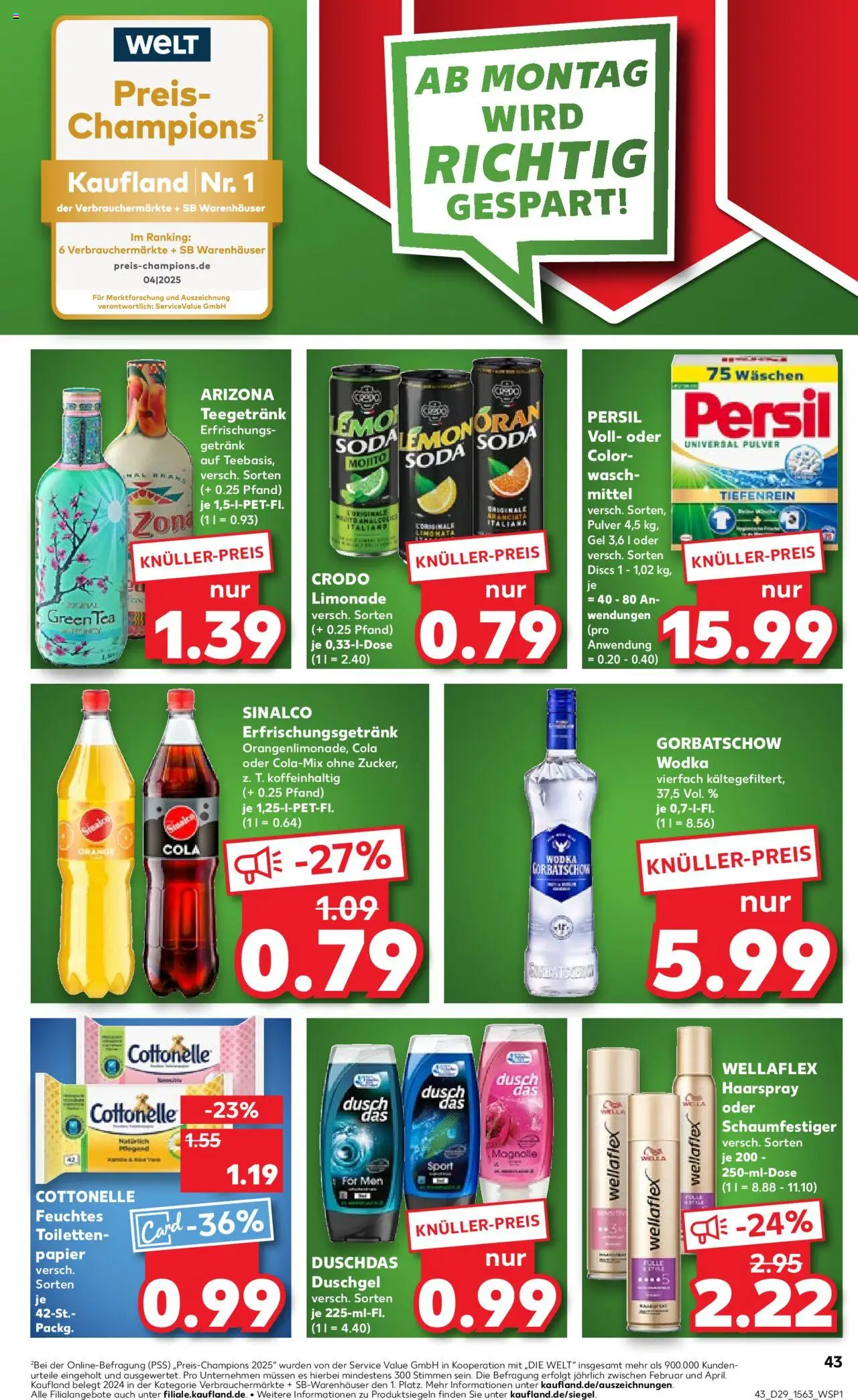 Kaufland prospekt Kiel	 - gültig ab dem 17.07.2025 | Seite: 43 | Produkte: Duschdas, Vodka, Toilettenpapier, Feuchtes Toilettenpapier