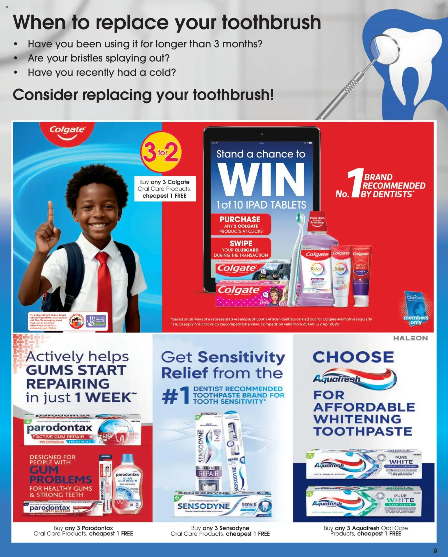 New Clicks catalogue – valid from 25.02.2026 | Page: 9 | Products: Toothpaste, Toothbrush