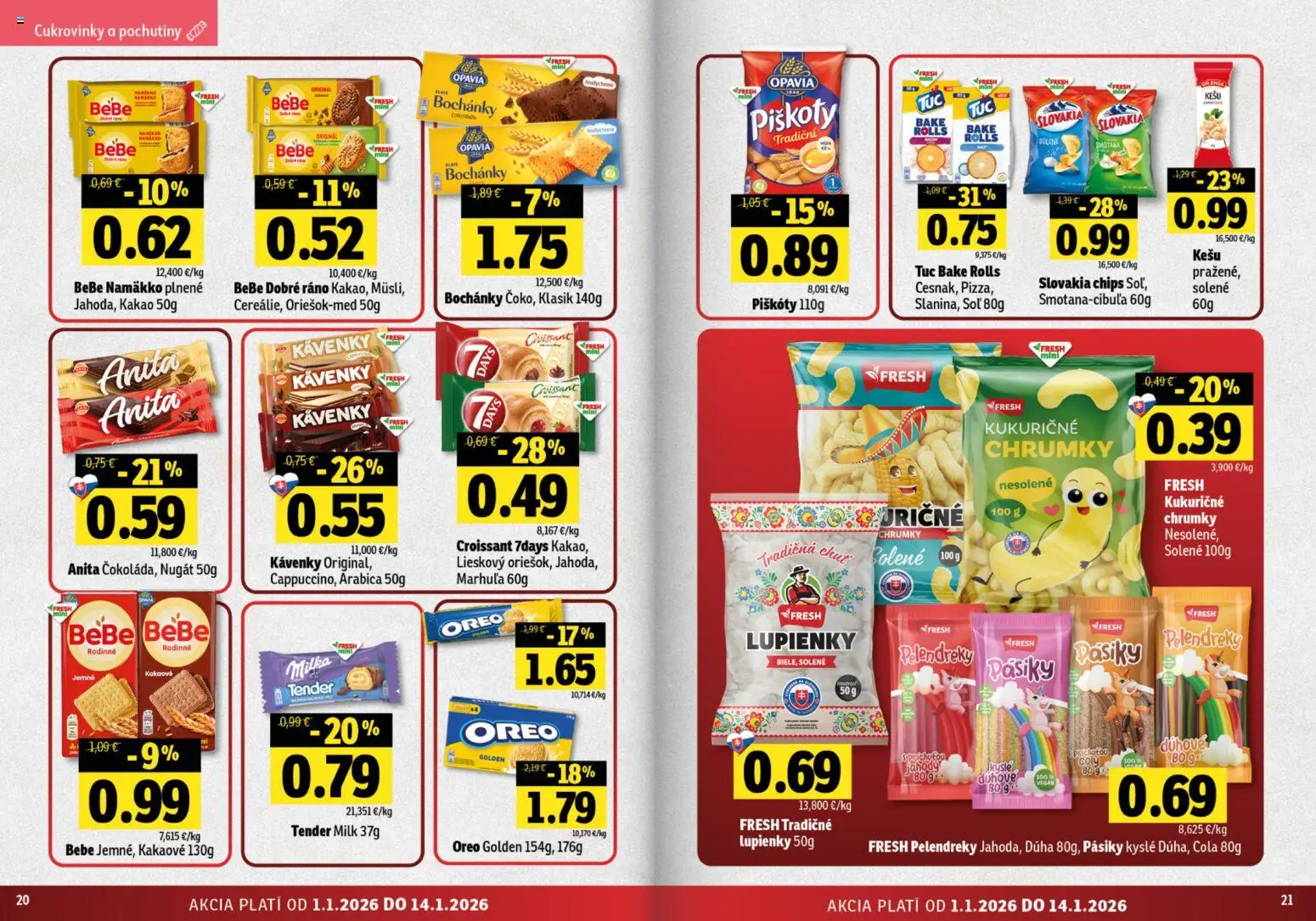 Nové Fresh akcie – leták je platný od 01.01.2026 | Strana: 11 | Produkty: BeBe Dobré ráno, Croissant, Jahody, Cola