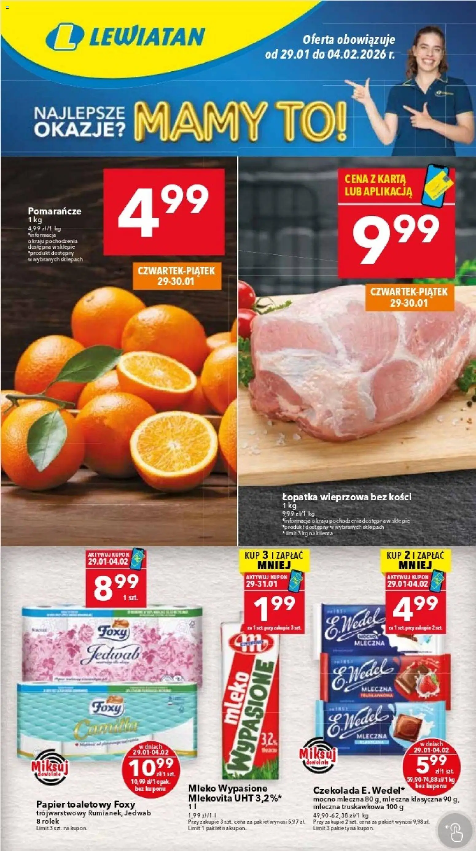 Lewiatan gazetka - Warszawa od 29.01.2026 | Strona: 1 | Produkty: Mleko wypasione, Papier toaletowy, Mleko, Pomarańcze