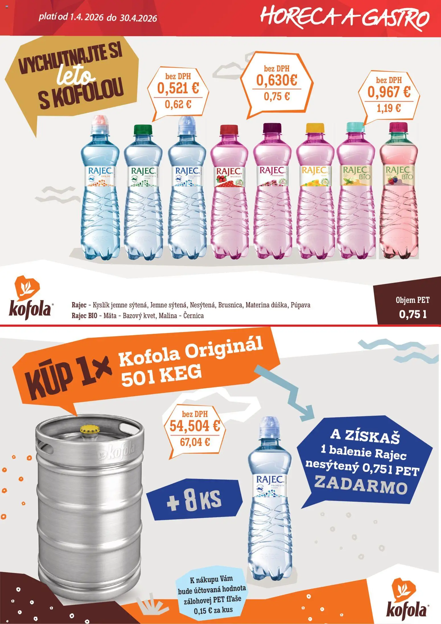 Nové CBA Verex akcie – leták je platný od 01.04.2026 | Strana: 3 | Produkty: Rajec, Kofola, Voda