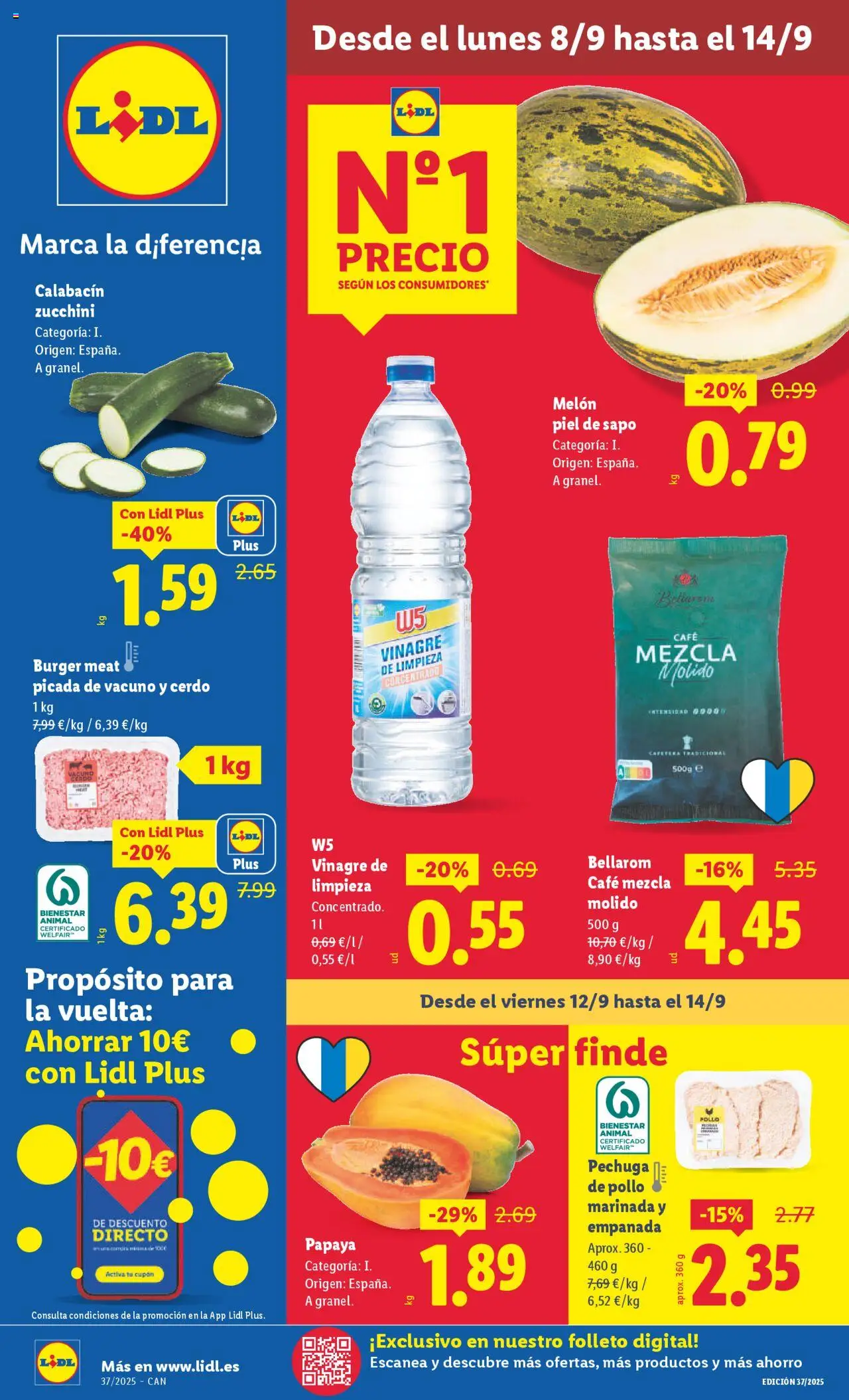 Lidl folleto │ válido desde el 08.09.2025 | Página: 1 | Productos: Calabacín, Café, Cafetera, Δεξαμενή