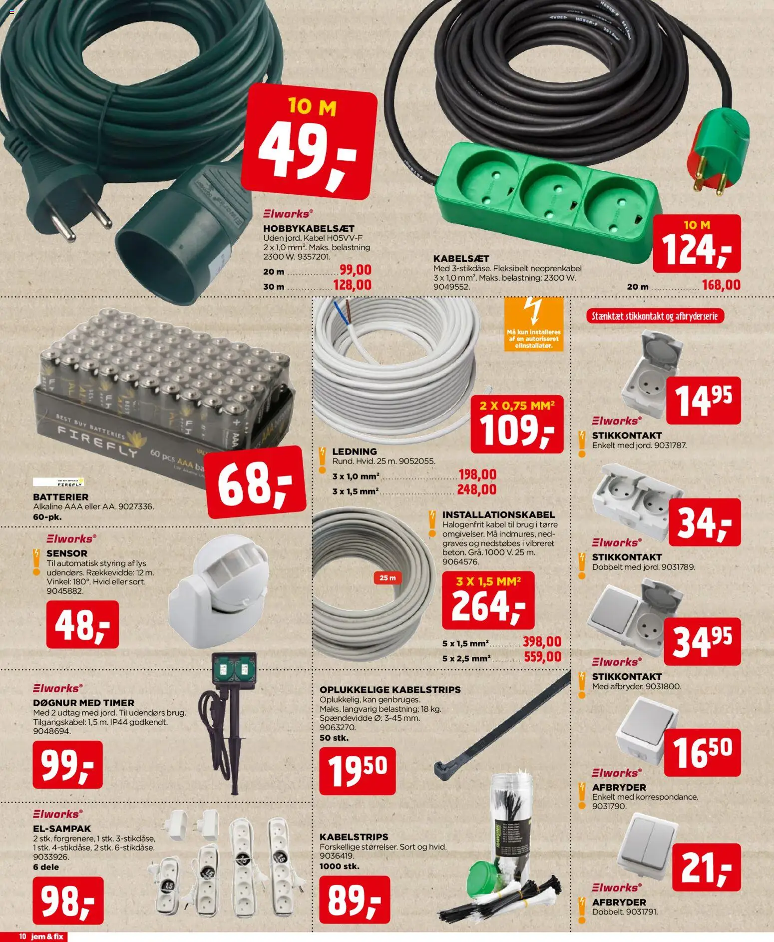 Jem & fix tilbudsavis – gyldig fra 16.11.2025 | Side: 10 | Produkter: Stikkontakt, Batterier, Kabel