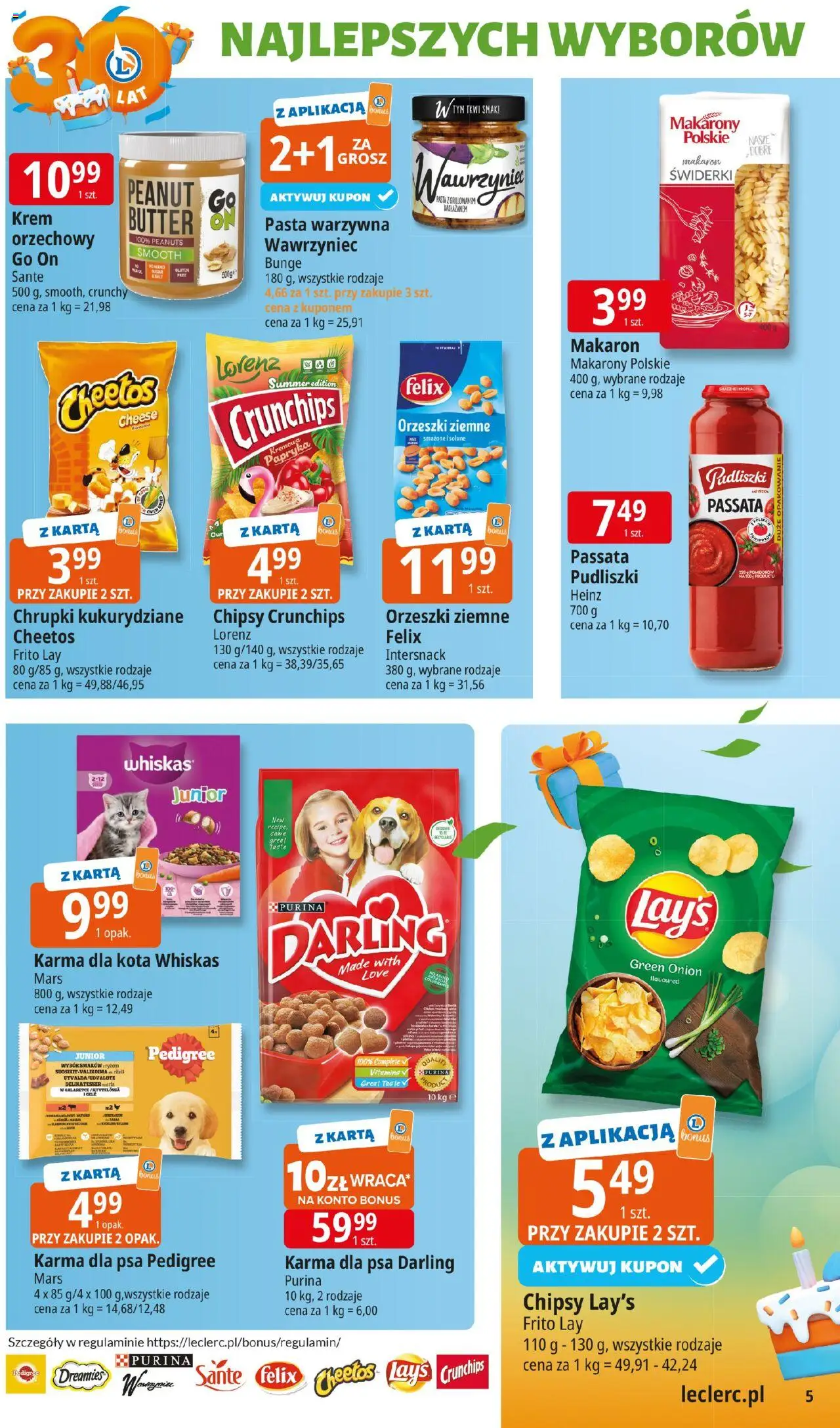 E.Leclerc Gazetka - Radom od 16.09.2025 | Strona: 5 | Produkty: Karta, Pasta warzywna, Karma dla kota, Makarony