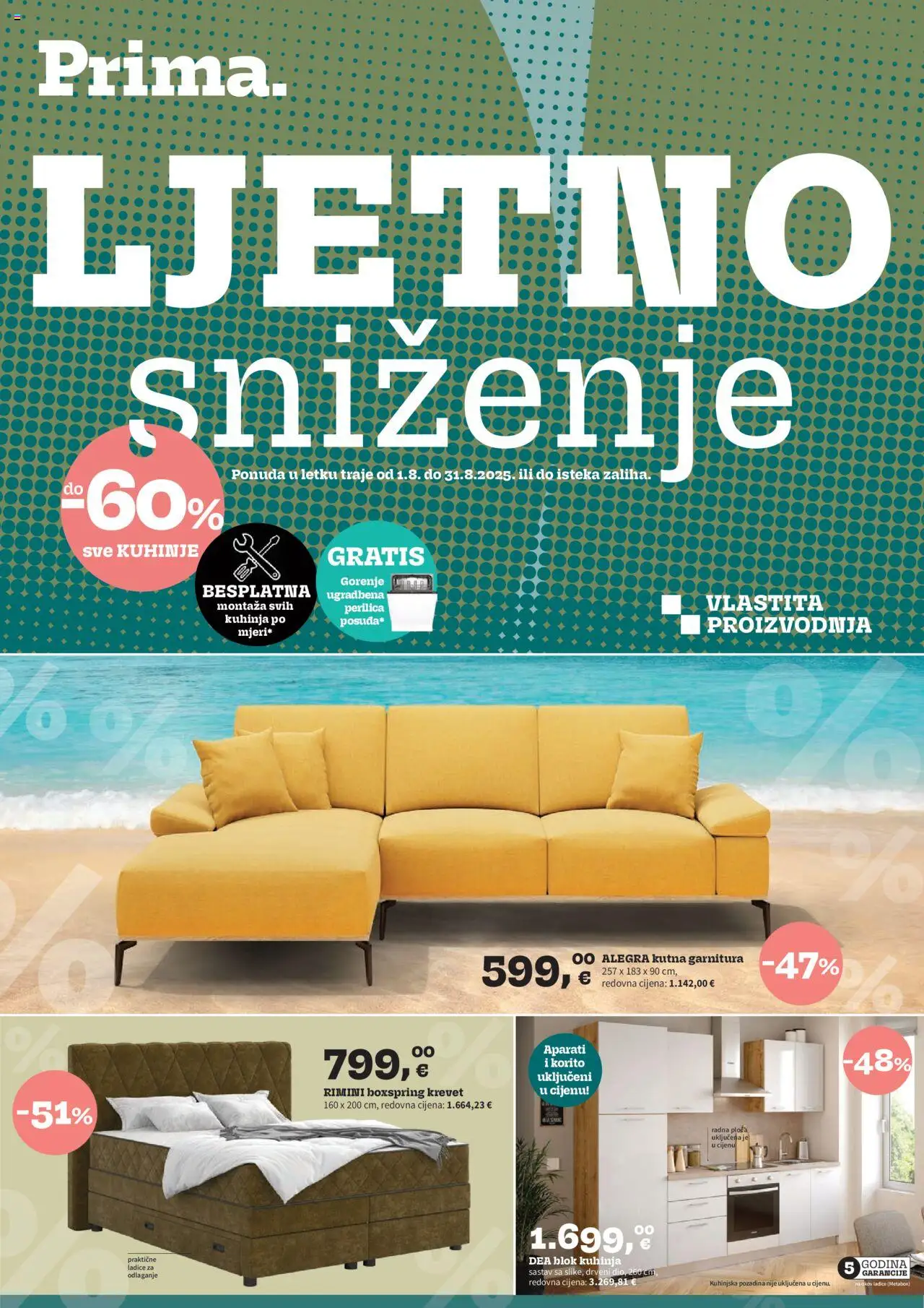 Prima katalog | vrijedi od 01.08.2025 | Stranica: 1 | Proizvodi: Krevet, Ladice, Kutna garnitura, Kuhinja