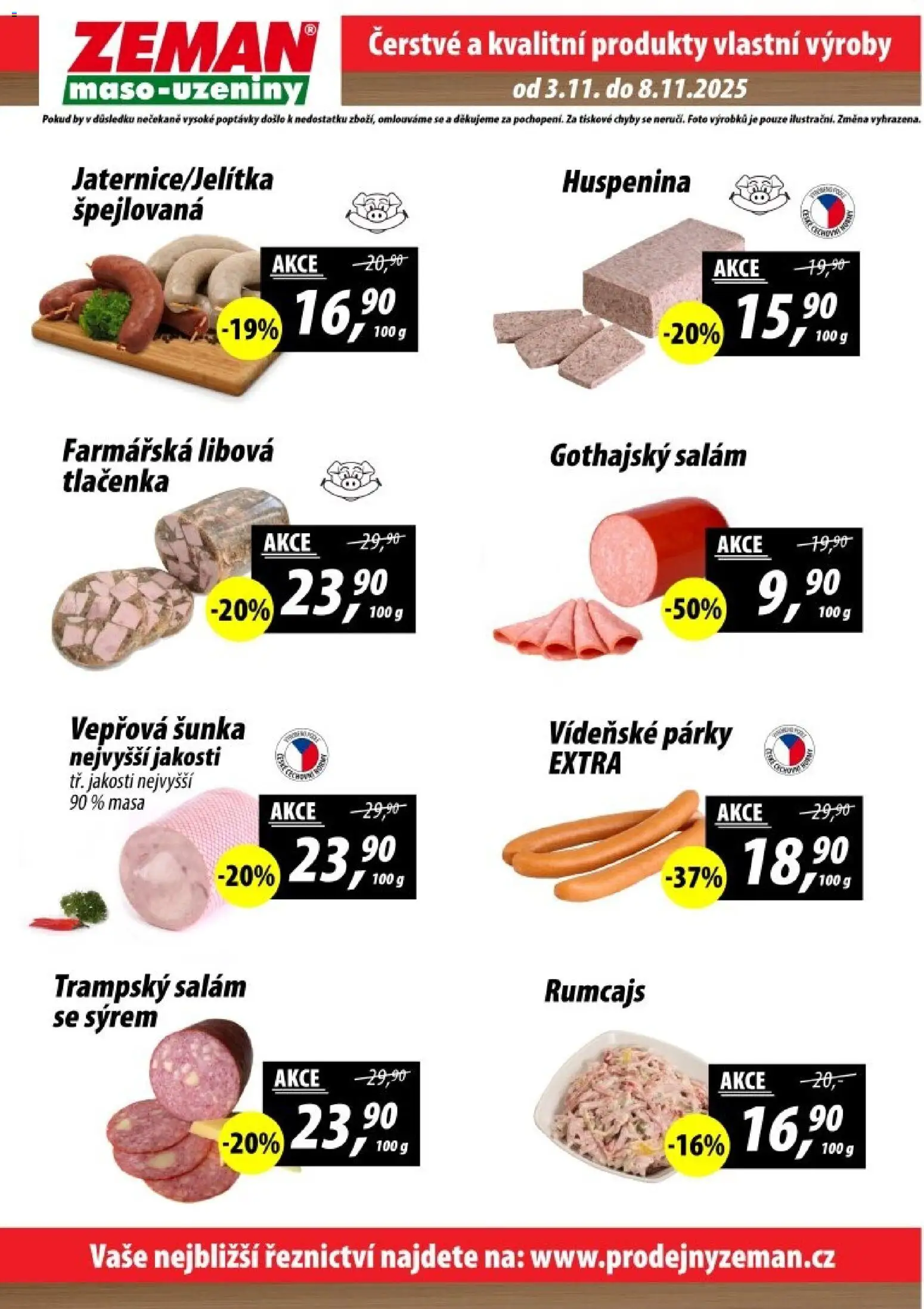 Prodejny Zeman leták - Dačice od 03.11.2025 | Strana: 2 | Produkty: Šunka, Vídeňské párky, Párky, Tlačenka