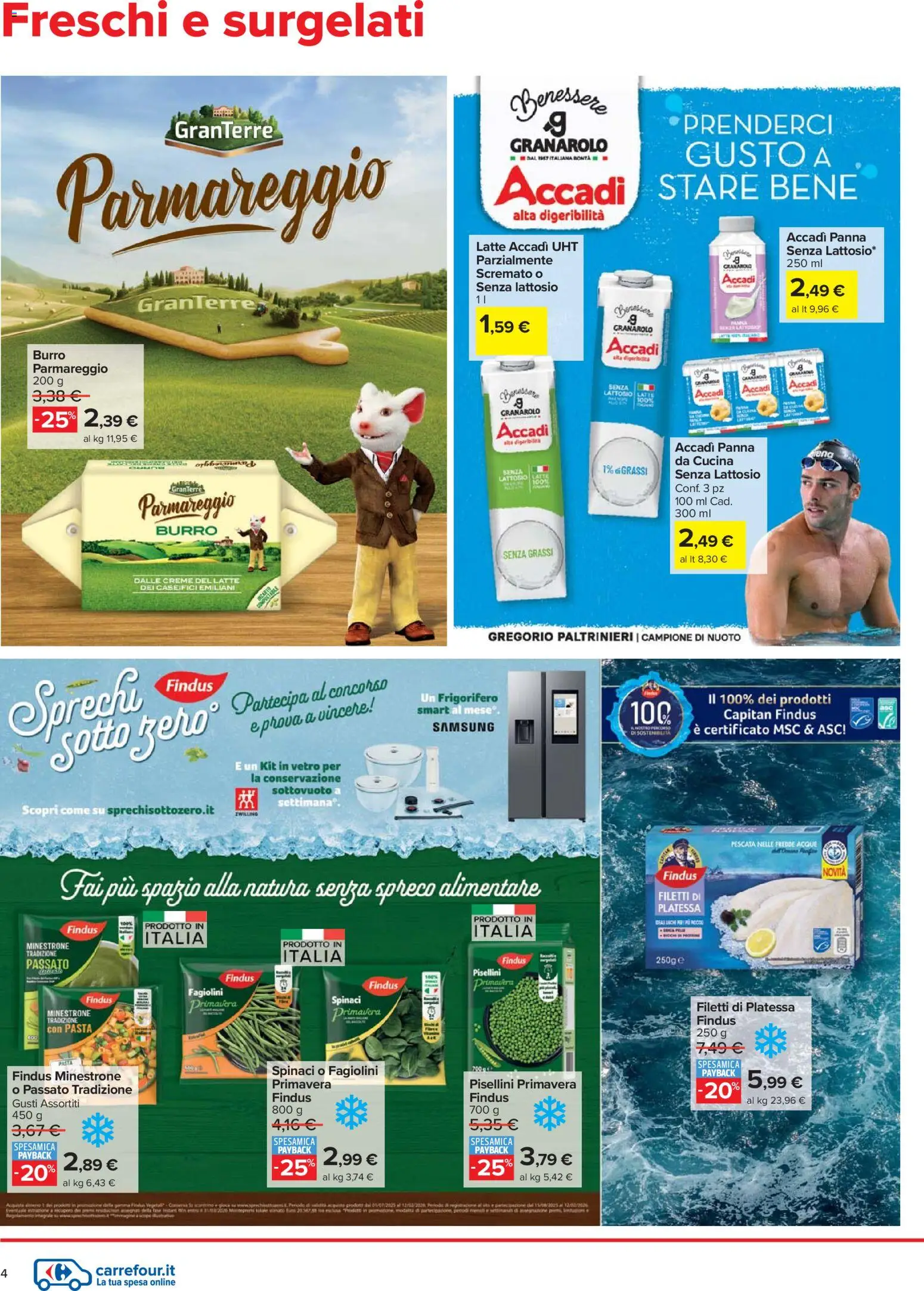 Volantino Carrefour del 27.11.2025 | Pagina: 4 | Prodotti: Latte, Burro, Spinaci, Fagiolini