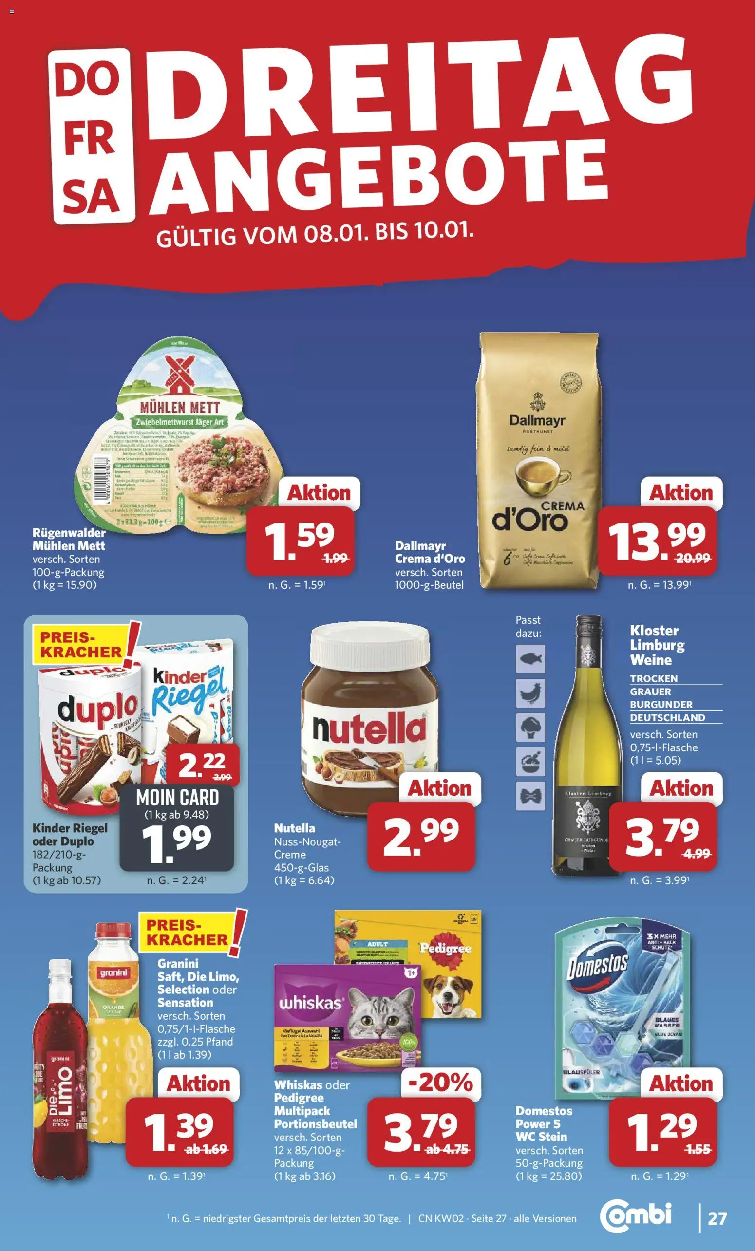 Combi Prospekt 	 – gültig ab 05.01.2026 | Seite: 28 | Produkte: Kinder riegel, Dallmayr, Wasser, Whiskas