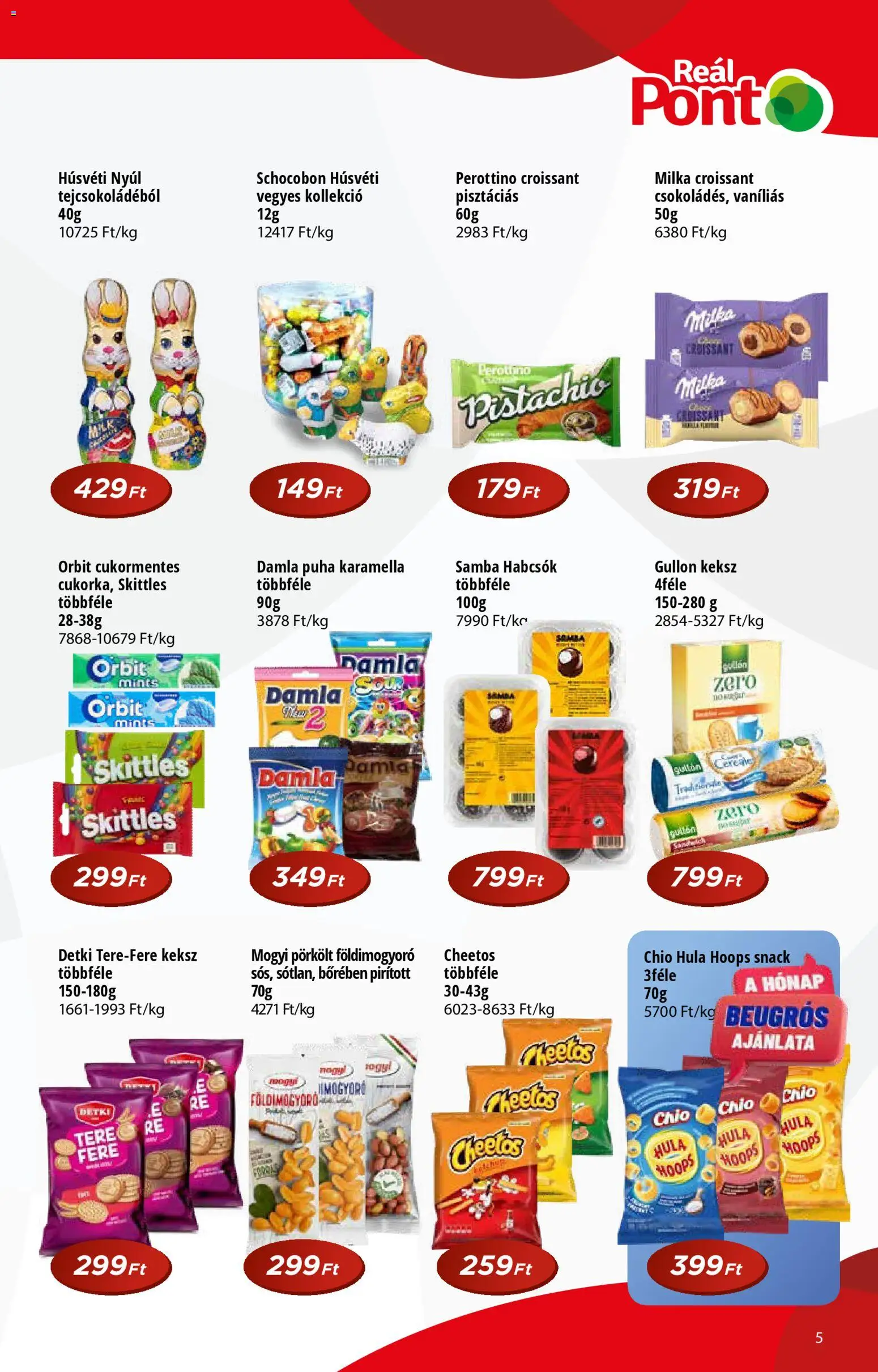 Reál akciós ujság - amely érvényes a következő dátumtól: 18.03.2026 | Oldal: 5 | Termékek: Croissant, Cheetos, Földimogyoró, Keksz