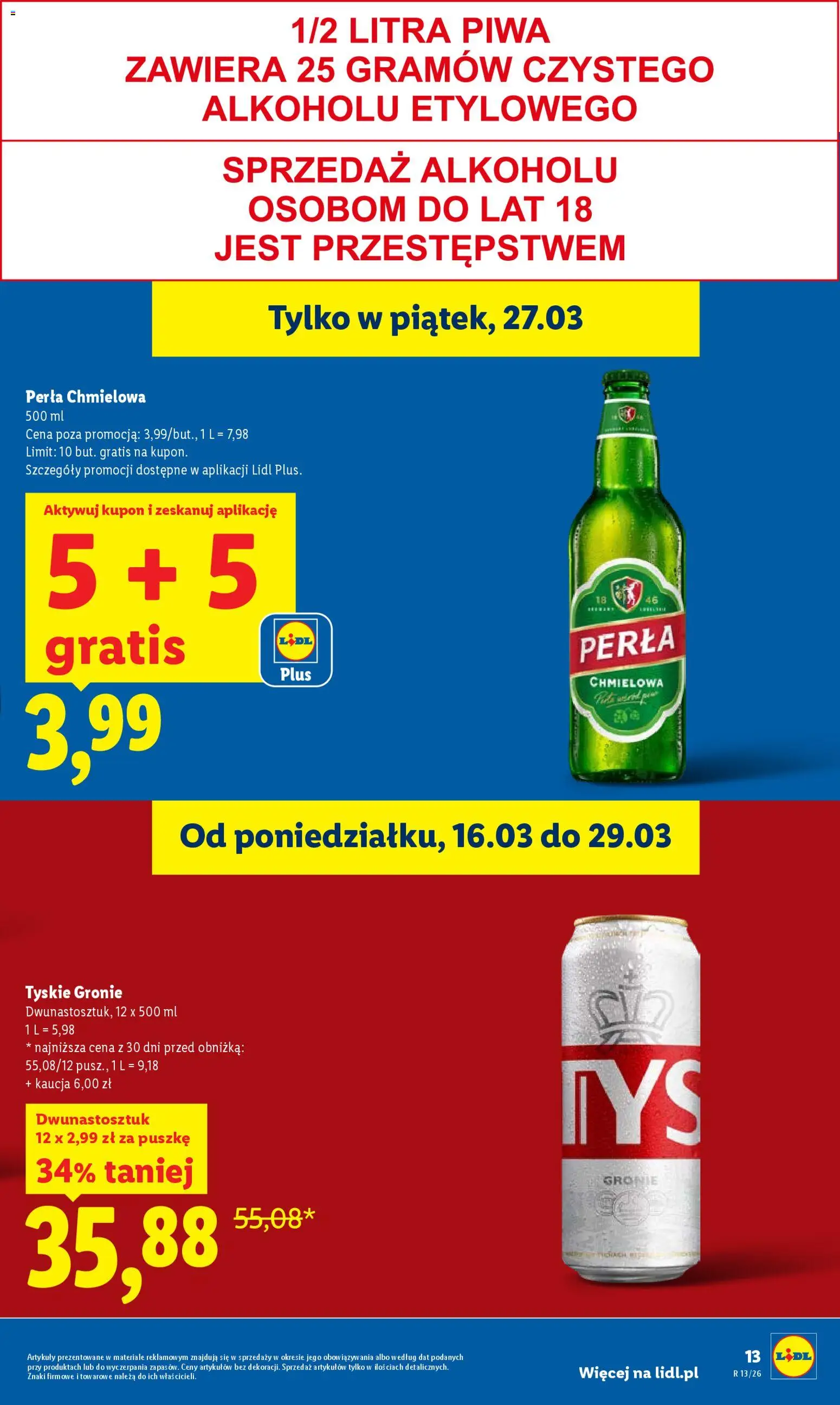 Lidl gazetka od 26.03.2026 | Strona: 13 | Produkty: Tyskie