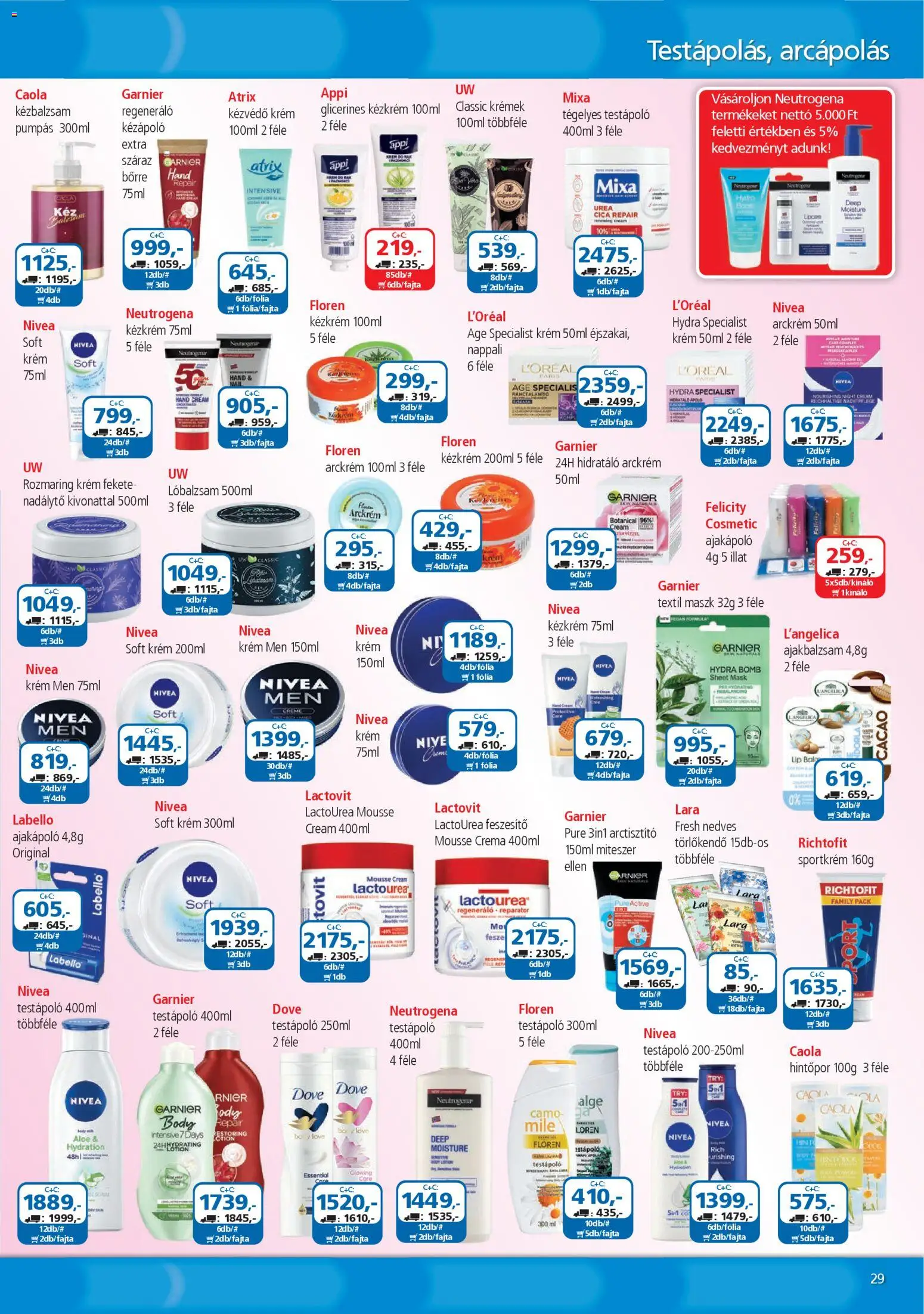 ÁRKLUB akciós ujság - amely érvényes a következő dátumtól: 01.04.2026 | Oldal: 29 | Termékek: Body, Törlőkendő, Arckrém, Maszk