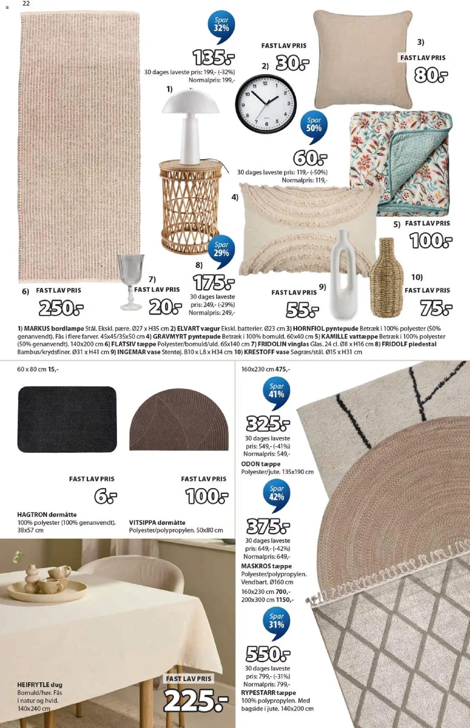JYSK tilbudsavis – gyldig fra 27.03.2026 | Side: 22 | Produkter: Tæppe, Dørmåtte, Vase