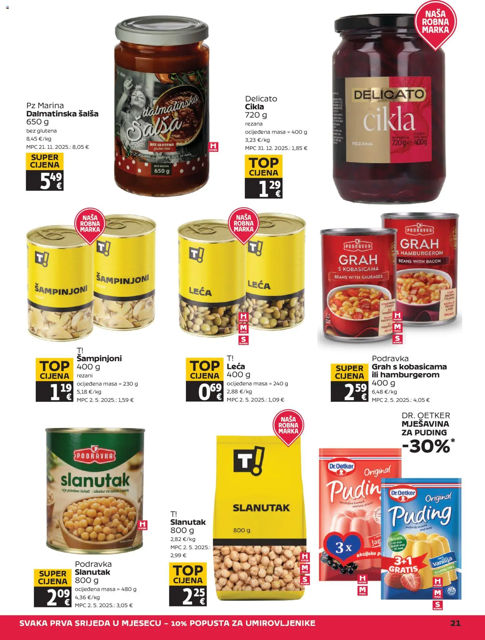 Tommy katalog | vrijedi od 30.04.2026 | Stranica: 21 | Proizvodi: Leća, Šampinjoni, Cikla, Slanutak