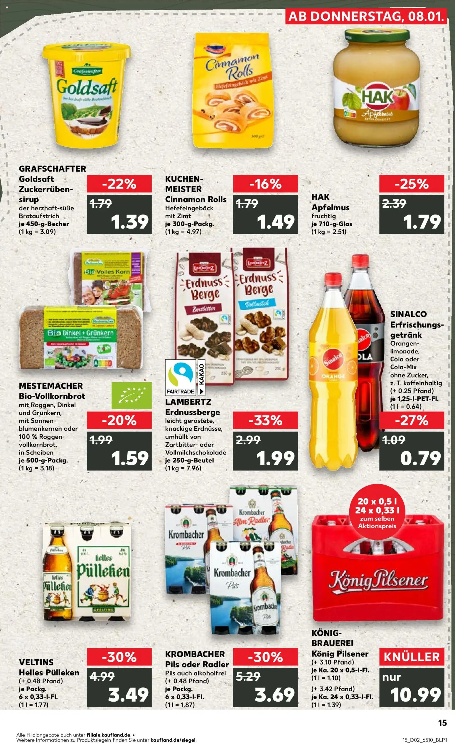 Kaufland prospekt Köln	 – gültig ab 08.01.2026 | Seite: 15 | Produkte: Sinalco, Pils, Sirup, Radler