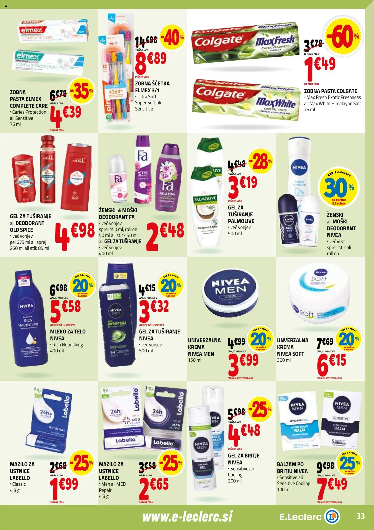 Novi E.leclerc katalog ponudbe – veljaven od 04.02.2026 | Stran: 33 | Izdelki: Krema, Gel za tusiranje, Deodorant, Zobna scetka