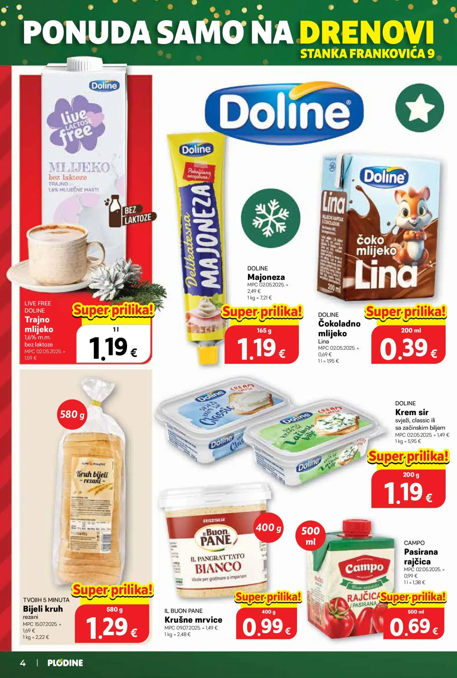Plodine katalog | vrijedi od 17.12.2025 | Stranica: 4 | Proizvodi: Krem sir, Mlijeko, Majoneza, Rajčica