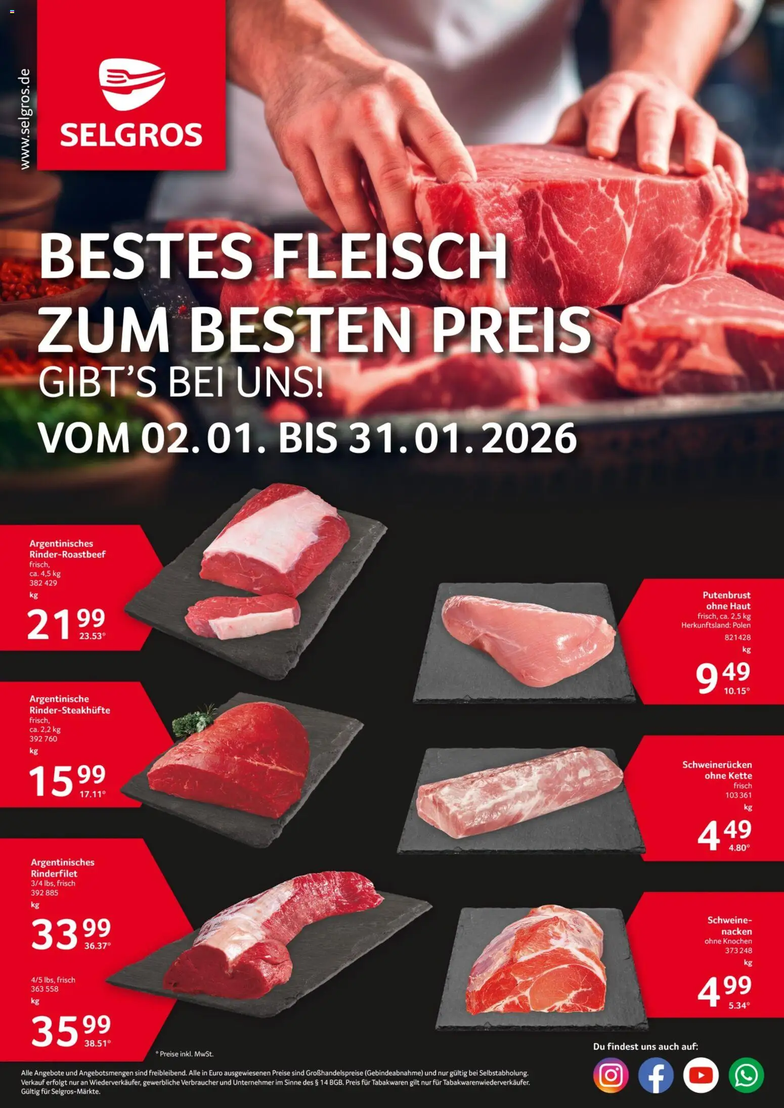 Selgros Bestes Fleisch – gültig ab 02.01.2026 | Seite: 1 | Produkte: Rinderfilet, Schweinerucken, Fleisch