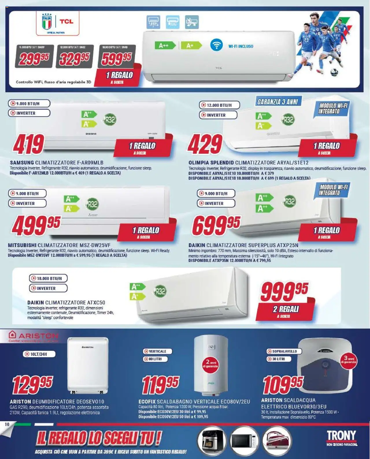 Volantino Trony del 05.09.2025 | Pagina: 10 | Prodotti: Climatizzatore, Scaldabagno, Acqua, Samsung