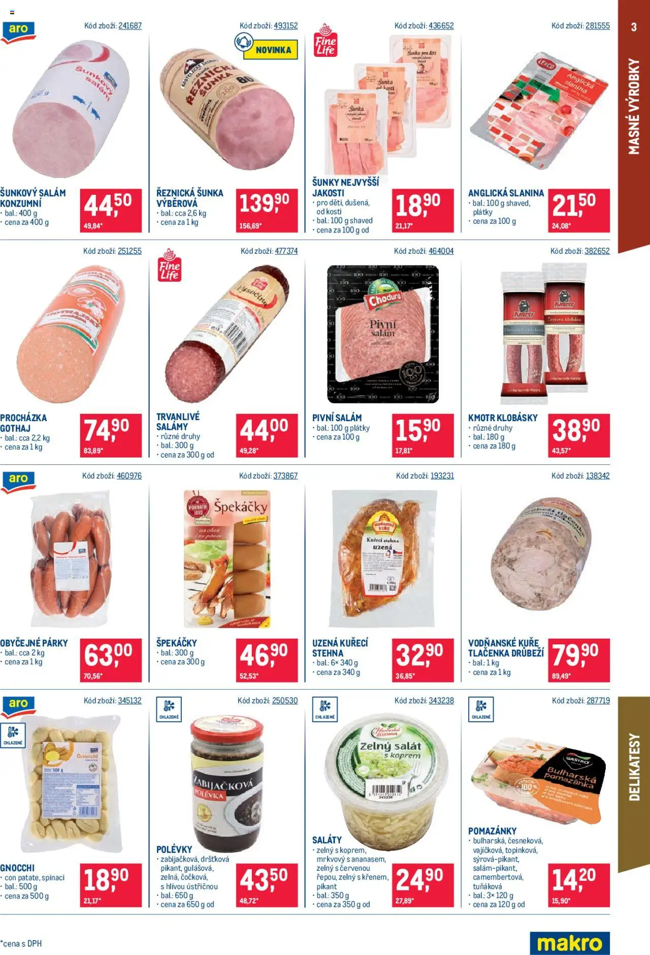 Makro leták - Maloobchod od 10.09.2025 | Strana: 3 | Produkty: Šunka, Klobásky, Slanina, Gnocchi