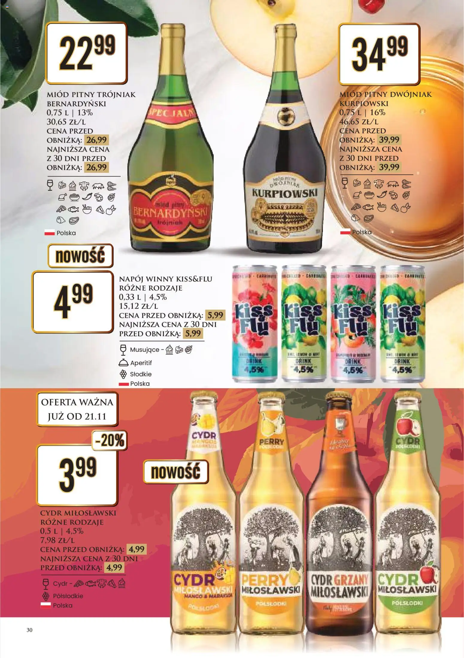 Dino Gazetka alkoholowa od 21.11.2025 | Strona: 30 | Produkty: Mango, Miód, Cydr, Miód pitny