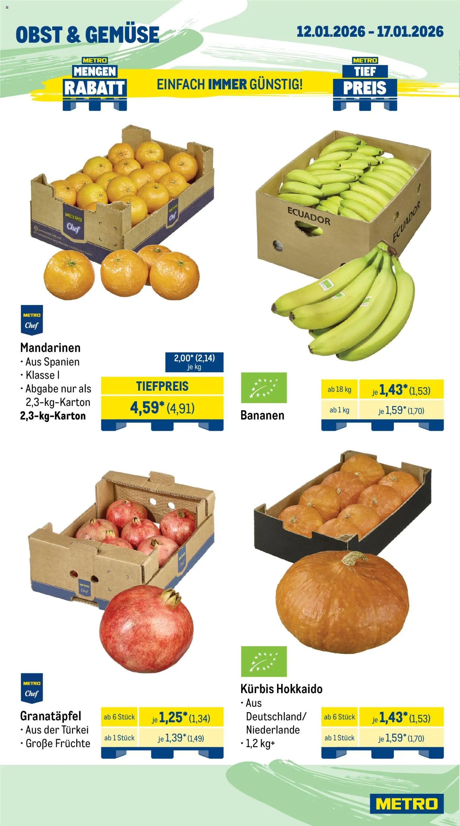 Metro Prospekt 	 – gültig ab 12.01.2026 | Seite: 8 | Produkte: Bananen, Gemüse, Obst, Kürbis
