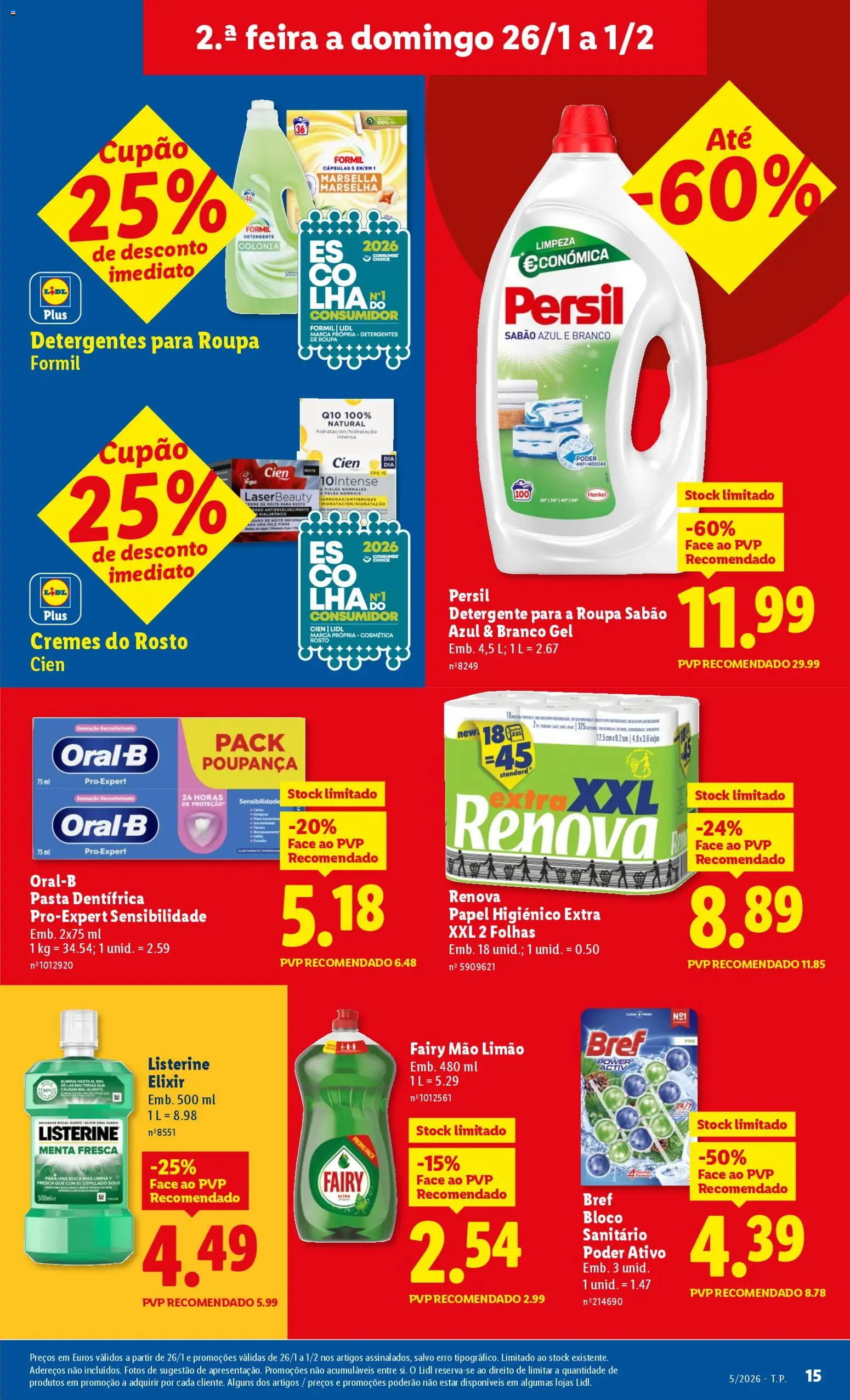 Lidl folheto │ válido de 26.01.2026 | Página: 15 | Produtos: Papel higiénico, Detergente, Persil, Creme