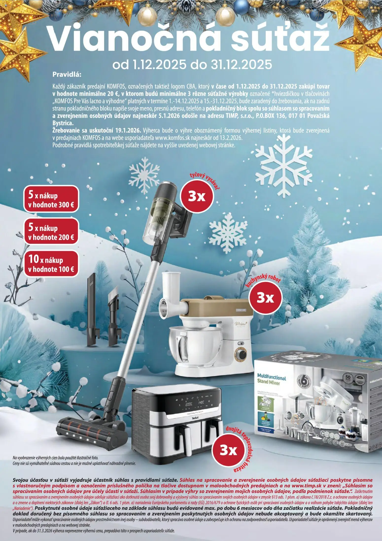 Nové CBA Komfos akcie – leták je platný od 01.12.2025 | Strana: 2 | Produkty: Fritéza, Telefón, Mixér, Tyčový vysávač