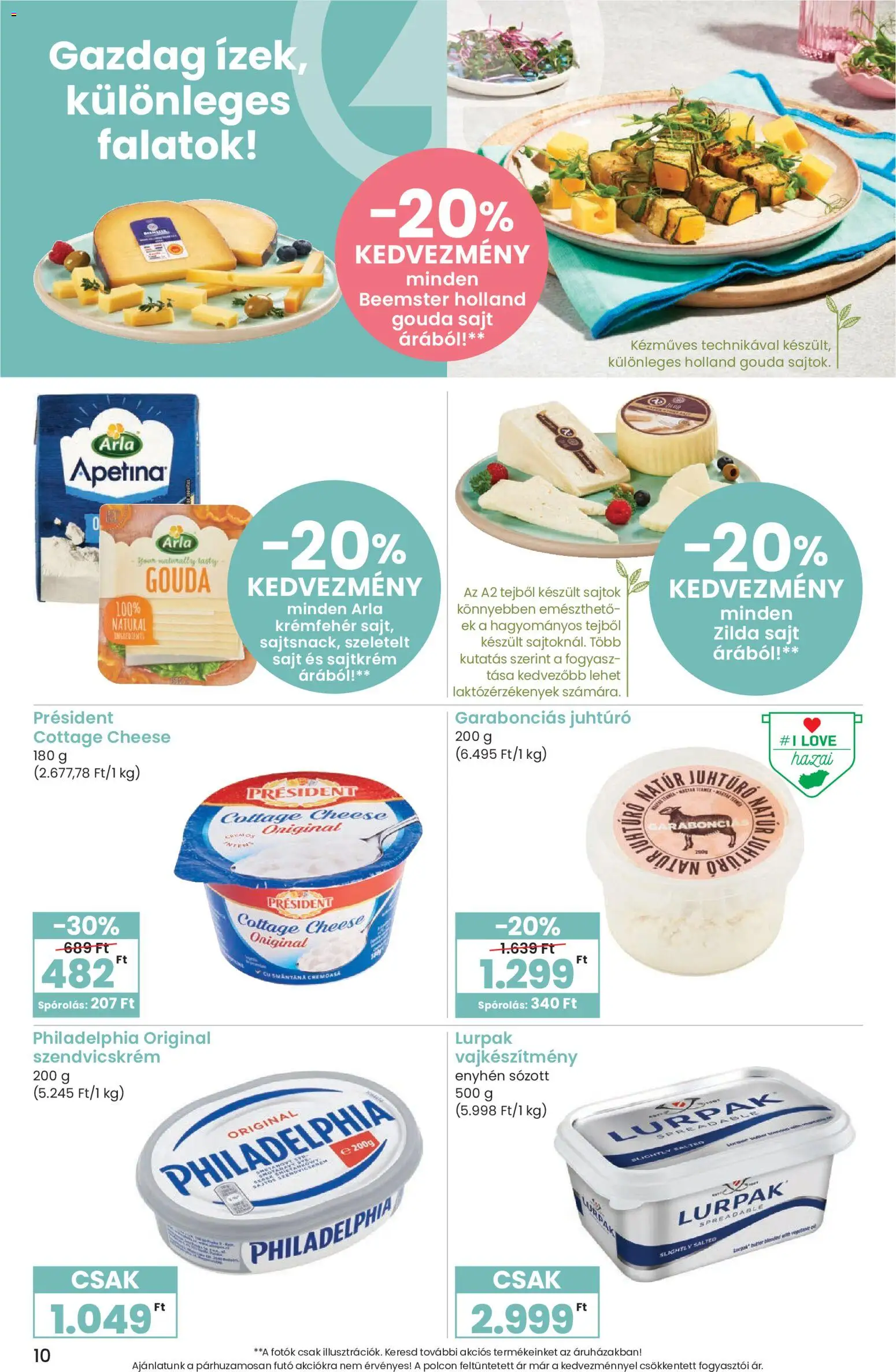Interspar akciós ujság - amely érvényes a következő dátumtól: 09.03.2026 | Oldal: 10 | Termékek: Sajtok, Szendvicskrém, Cottage cheese, Gouda
