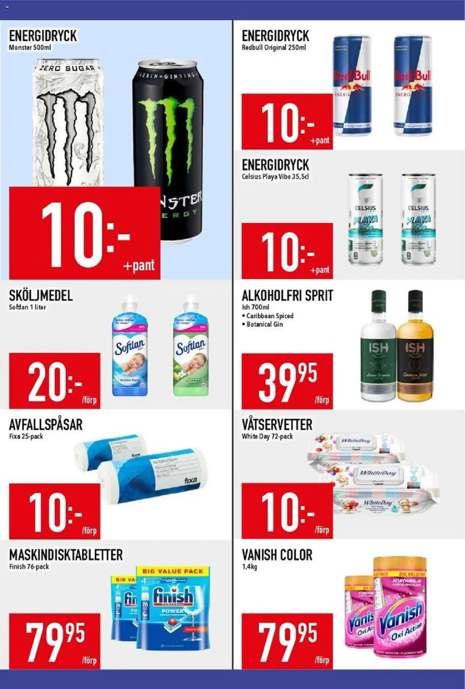 Matdax reklamblad aktuell från 02.08.2026 | Sida: 17 | Produkter: Red bull, Avfallspåsar, Sköljmedel, Gin