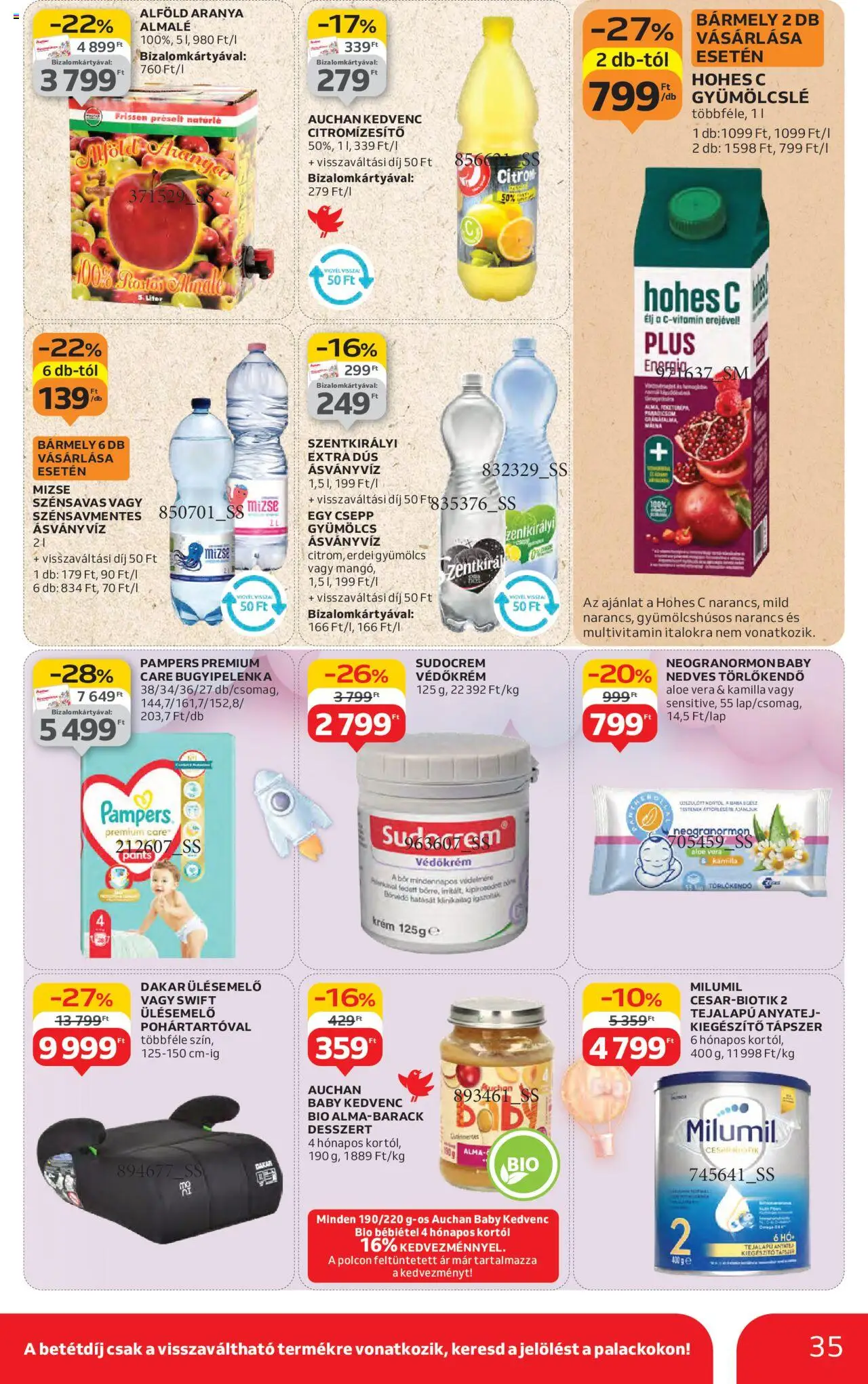 Auchan akciós ujság - amely érvényes a következő dátumtól: 14.08.2025 | Oldal: 35 | Termékek: Gyümölcslé, Törlőkendő, Narancs, Almalé