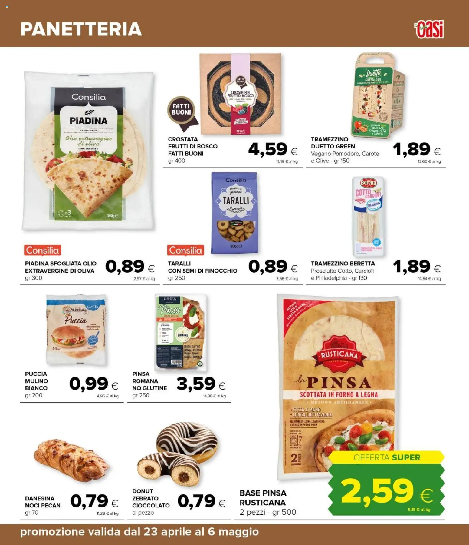Volantino Oasi del 23.04.2026 | Pagina: 17 | Prodotti: Olive, Prosciutto, Taralli, Tramezzino
