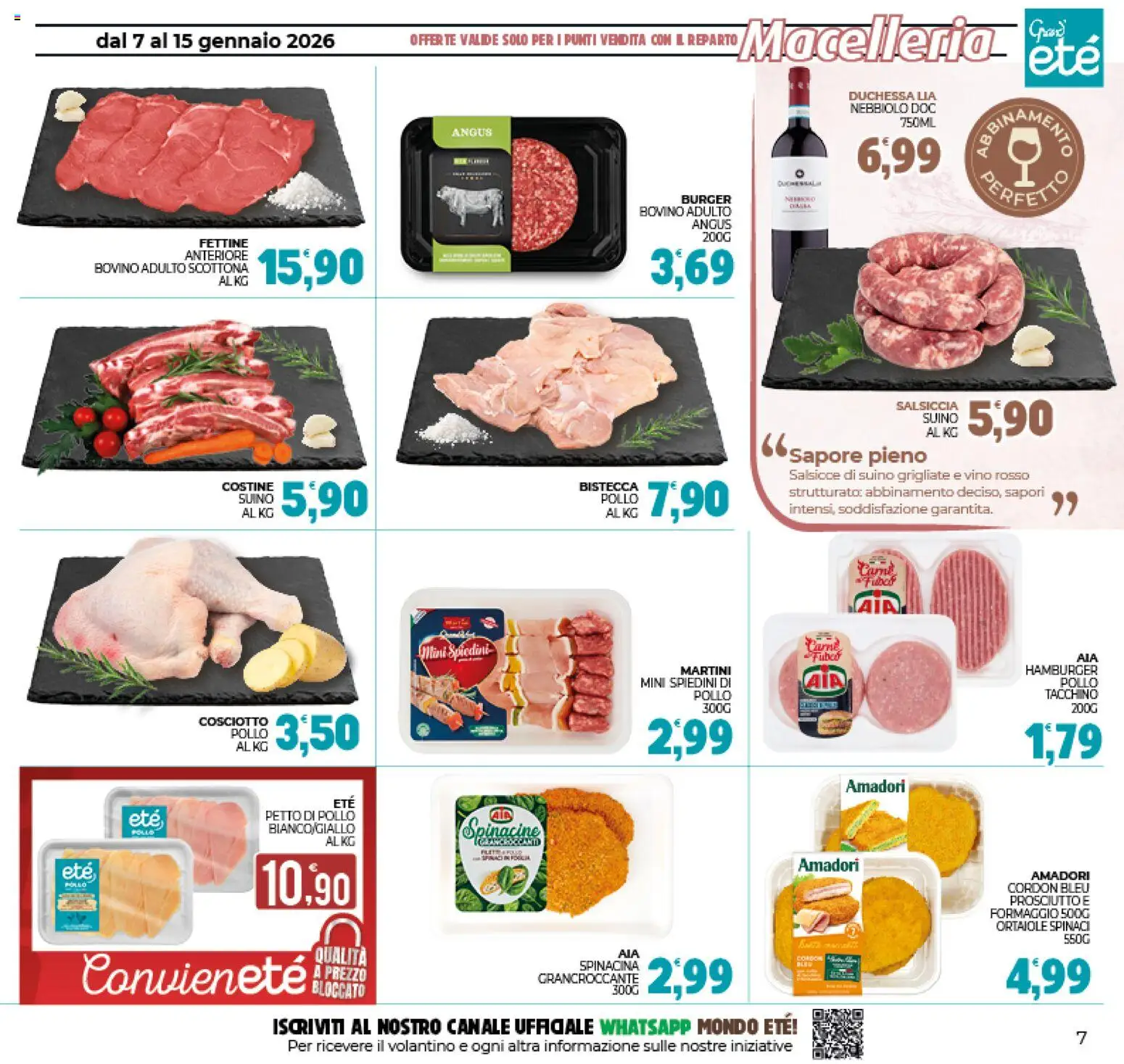 Volantino Eté del 07.01.2026 | Pagina: 7 | Prodotti: Petto di Pollo, Tacchino, Salsiccia, Vino rosso