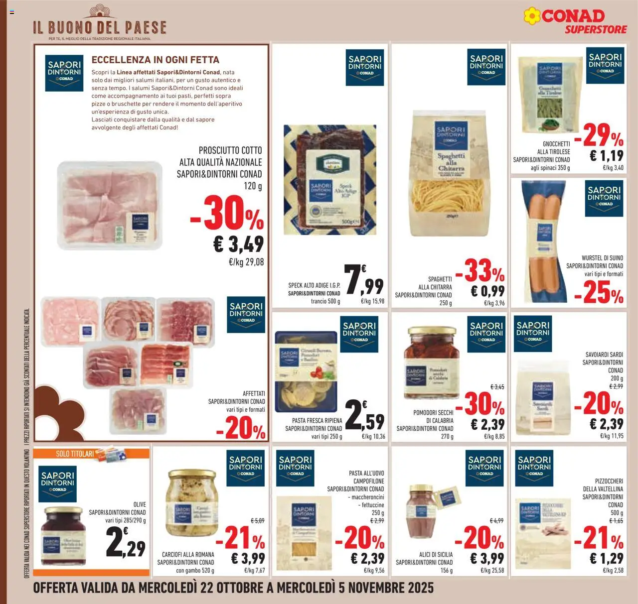 Volantino Conad del 22.10.2025 | Pagina: 42 | Prodotti: Suino, Wurstel, Savoiardi, Fettuccine
