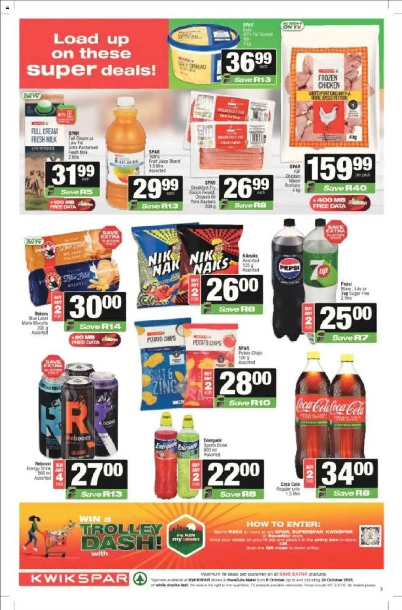 New KWIKSPAR catalogue – valid from 08.10.2025 | Page: 3 | Products: Box, Chicken, Chips, Cream