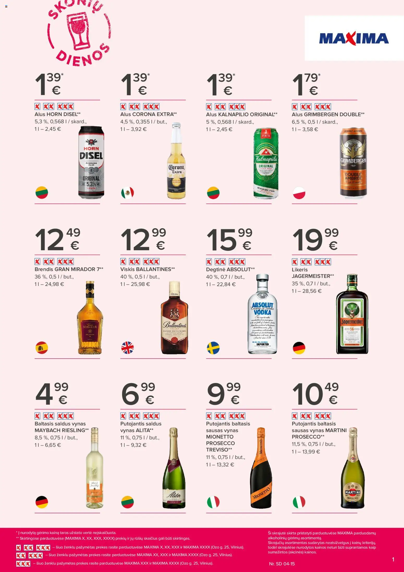 MAXIMA akcijos nuo 02.04.2026 | Puslapis: 1 | Prekių: Degtinė, Viskis, Vynas, Alus