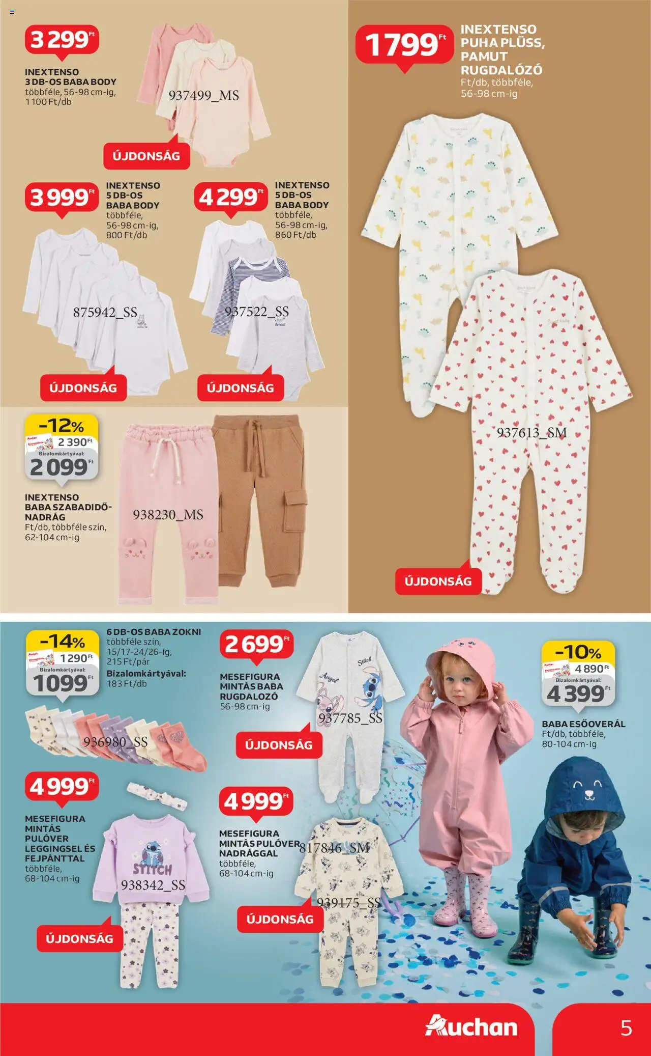 Auchan akciós ujság - amely érvényes a következő dátumtól: 28.08.2025 | Oldal: 5 | Termékek: Body, Pulóver, Nadrág, Zokni