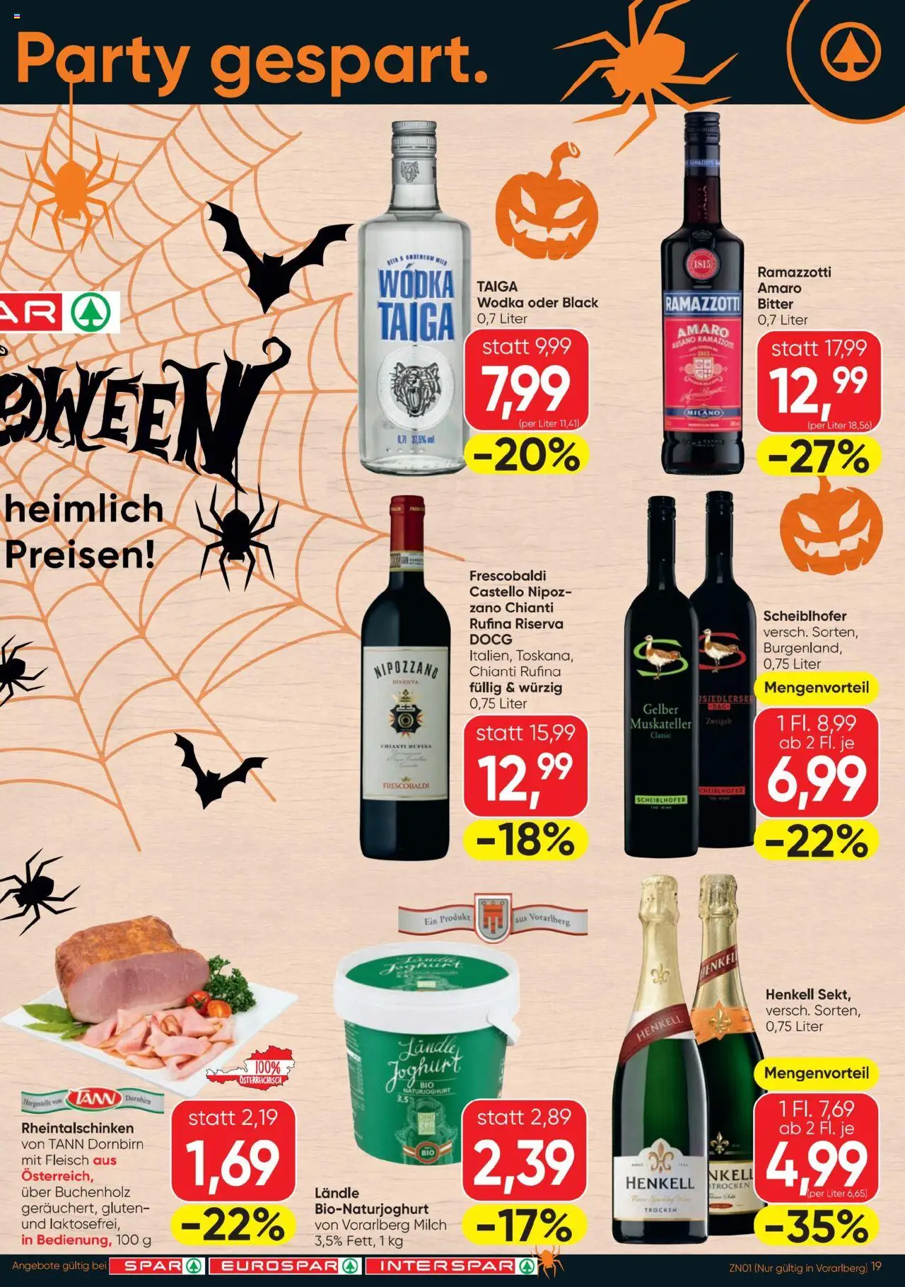 Spar Flugblatt gültig ab 09.10.2025 | Seite: 19 | Produkte: Wodka, Milch, Joghurt
