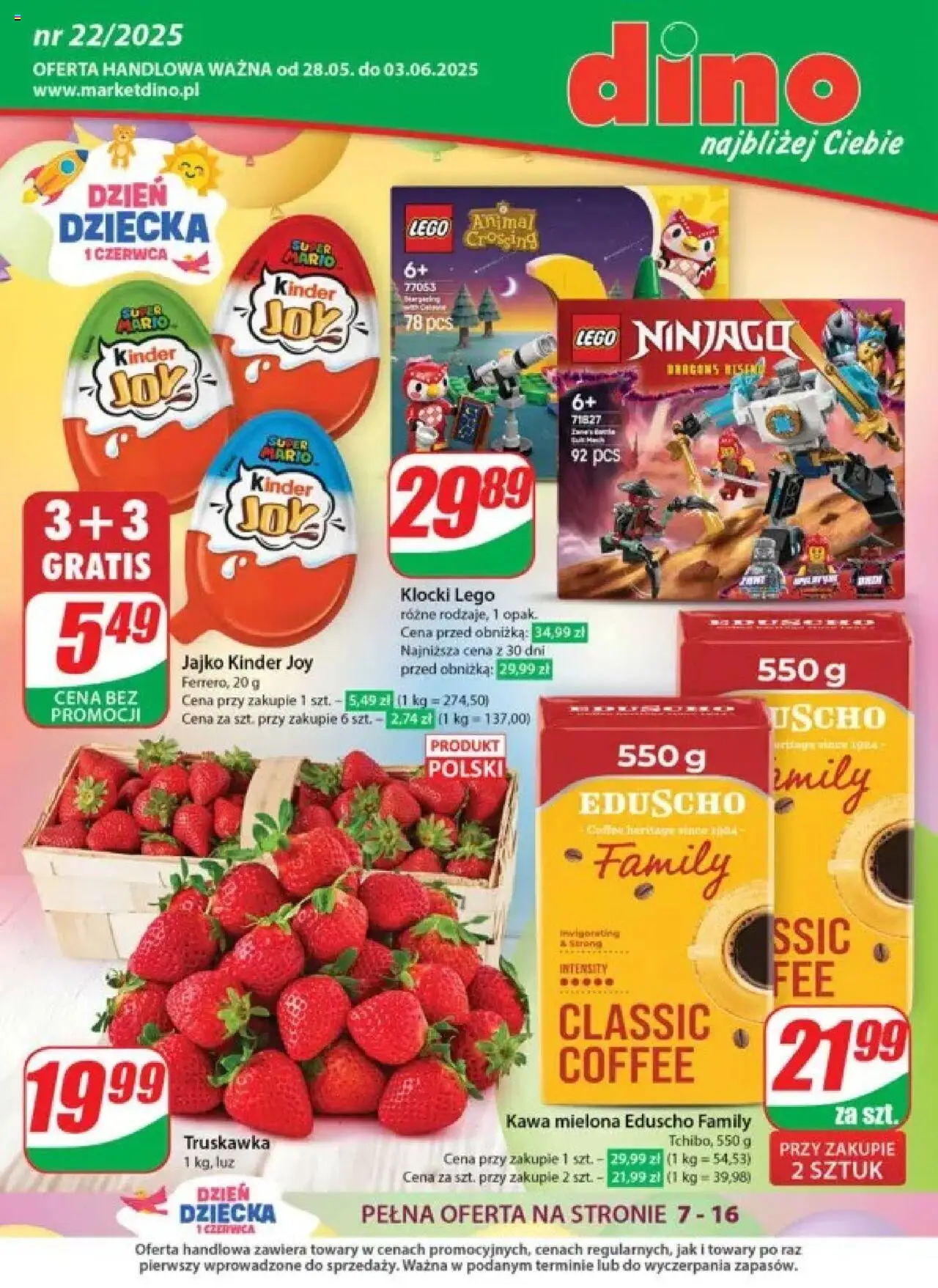 Dino Gazetka od 28.05.2025 | Strona: 1 | Produkty: Jajko Kinder Joy, Kinder Joy, Tchibo, Kawa