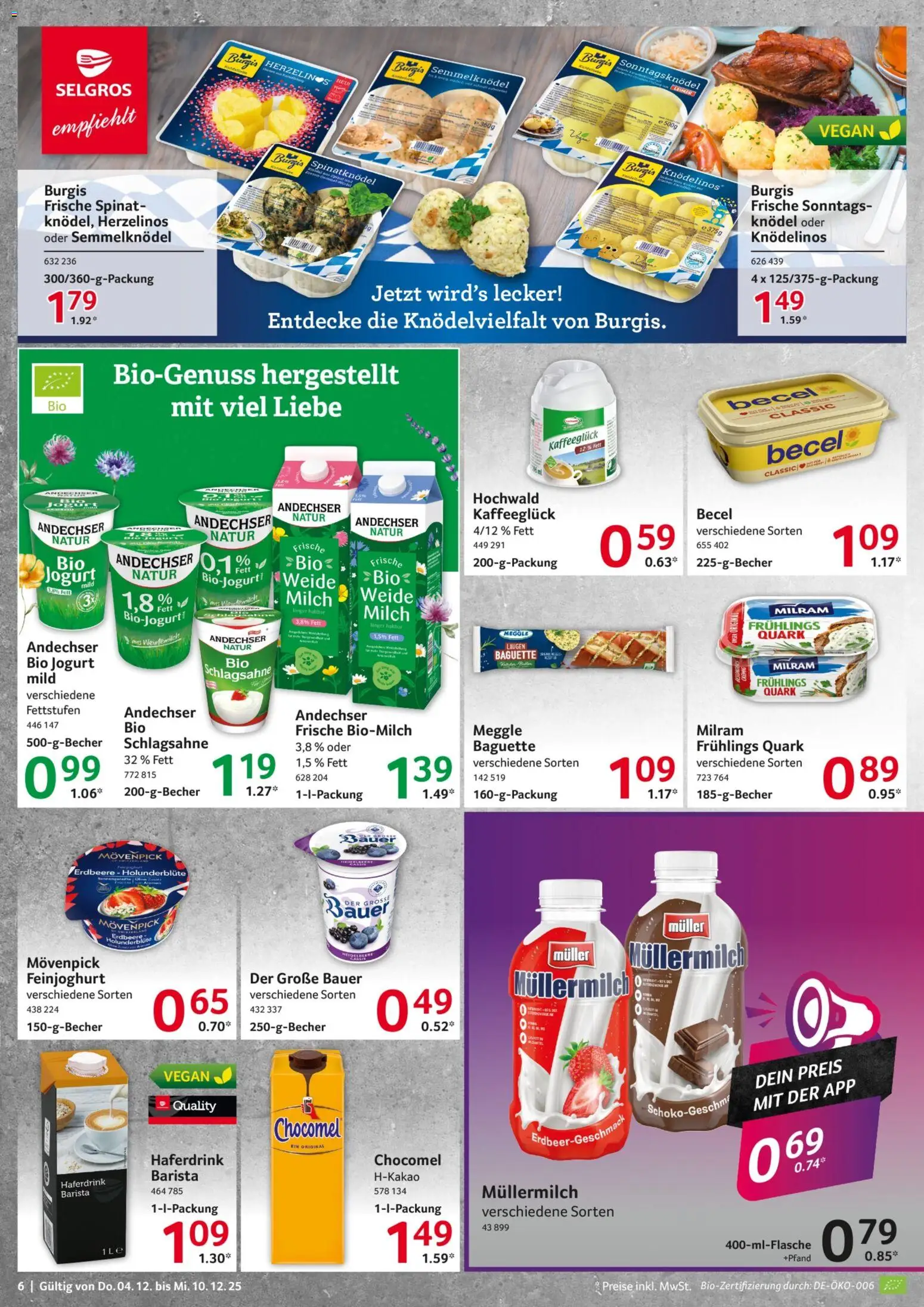 Selgros Prospekt 	 – gültig ab 04.12.2025 | Seite: 6 | Produkte: Quark, Milch, Baguette, Haferdrink